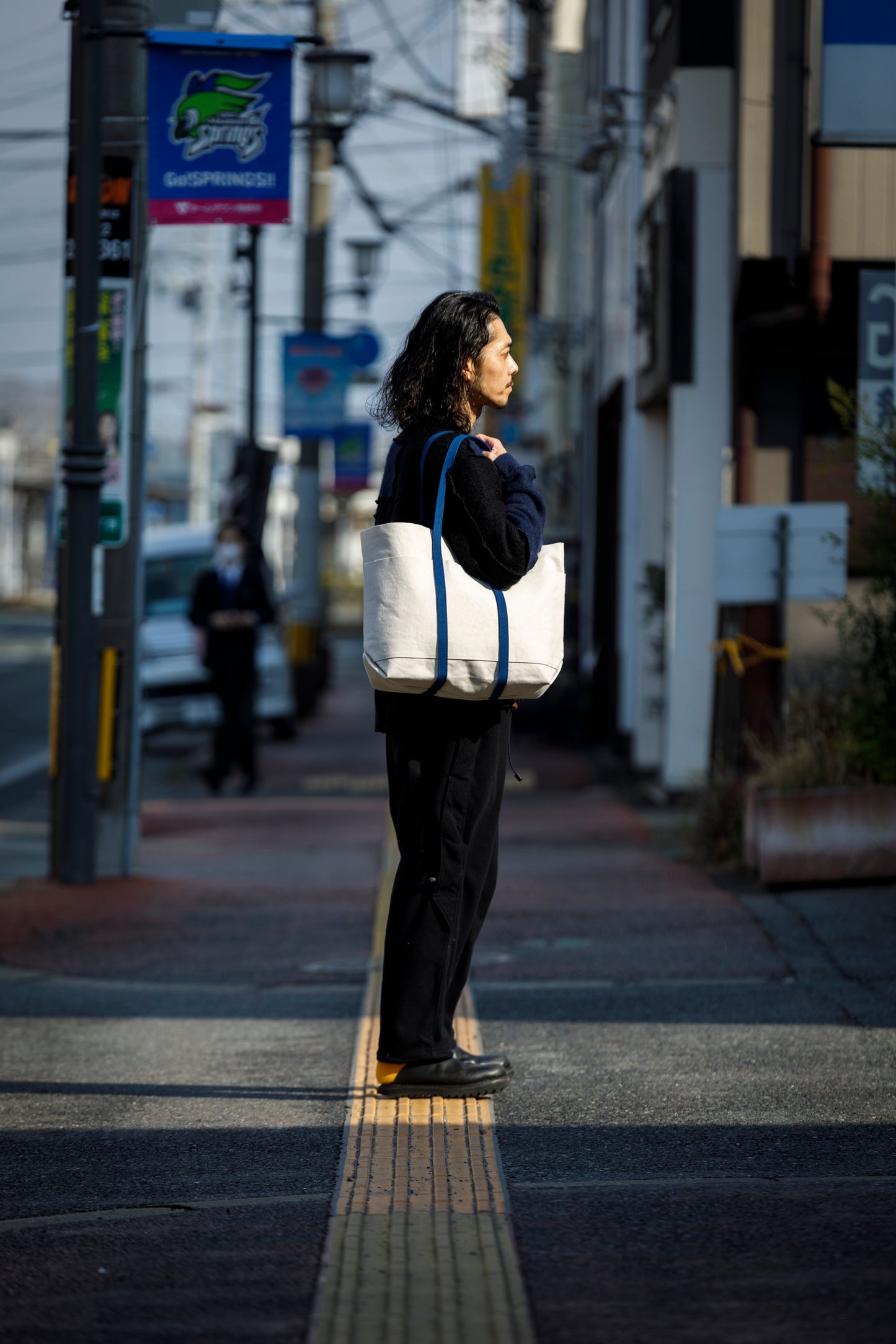 AMIACALVA A-054 WASHED CANVAS 6POCKETS TOTE (M) - NAVY