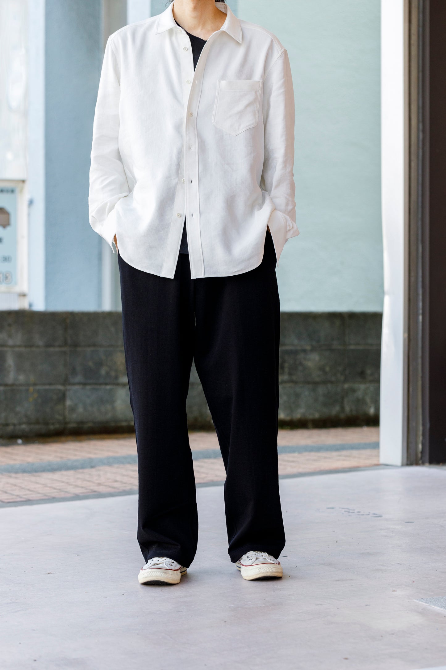 山内 / 26143-sili / ビンテージシルクリネン・ダブルステッチシャツ - off white