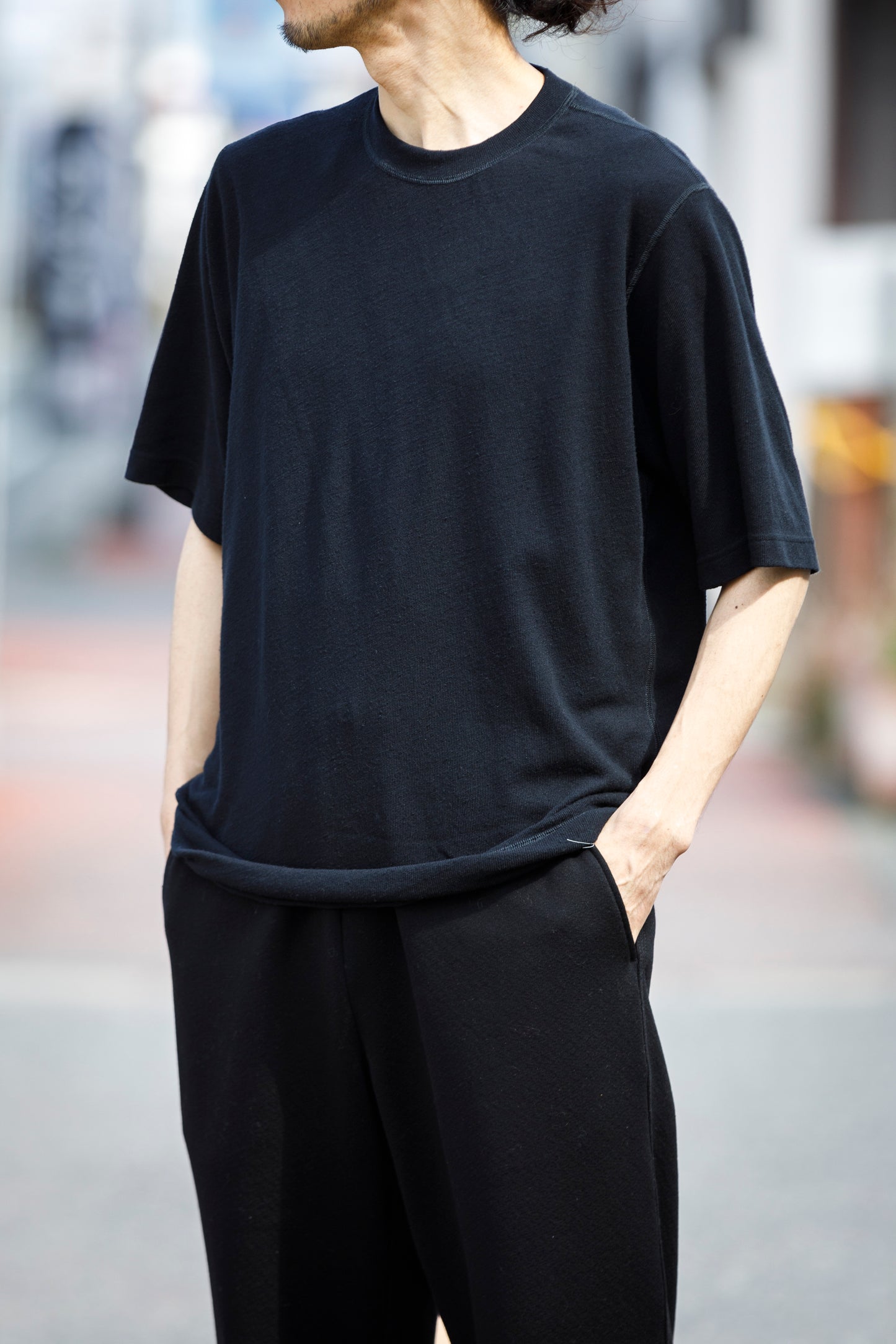 山内 / 26155/1/17強撚シルクヘビー天竺・ショートスリーブTシャツ - Black