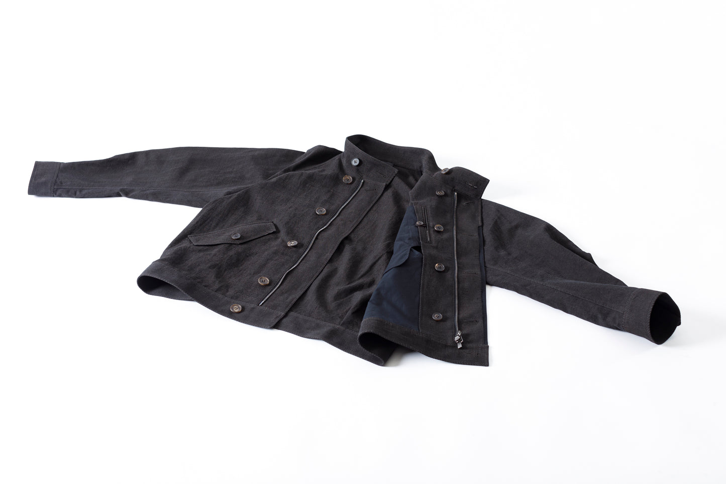 山内 / 26122-doro / 泥染ウールリネンヘリンボーン・セミダブルジップジャケット -doro サイズ4