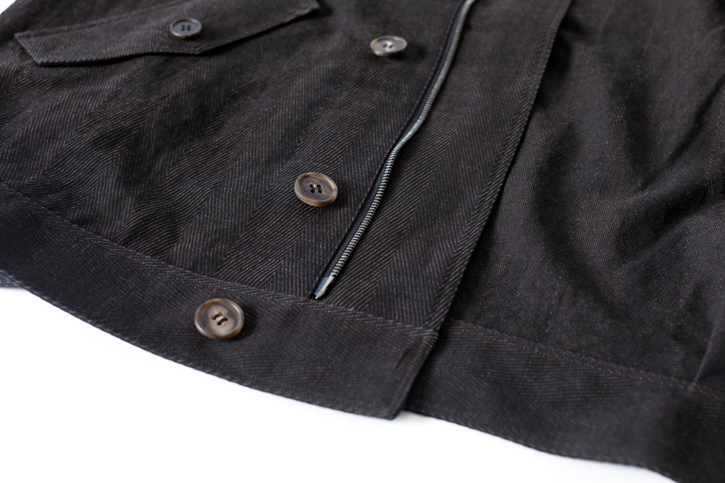 山内 / 26122-doro / 泥染ウールリネンヘリンボーン・セミダブルジップジャケット -doro サイズ4