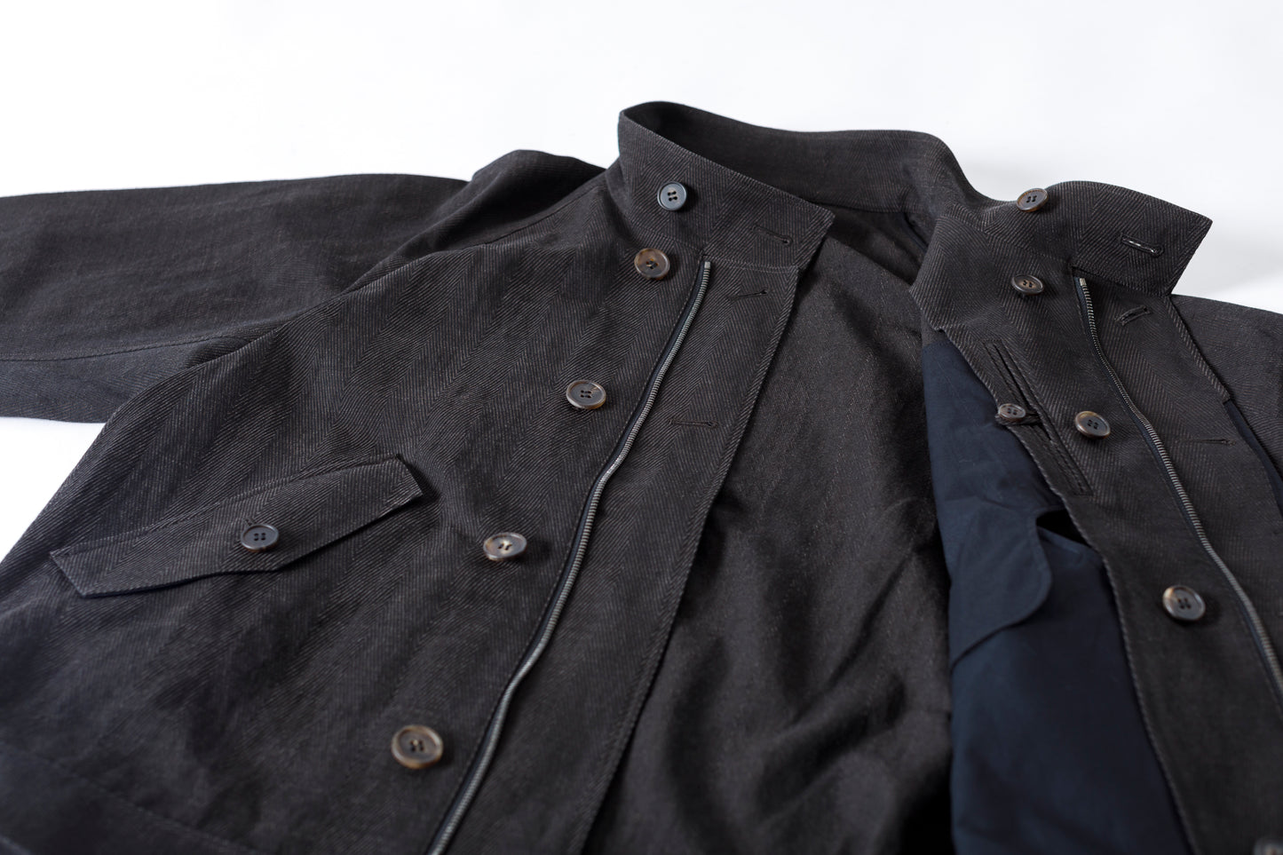 山内 / 26122-doro / 泥染ウールリネンヘリンボーン・セミダブルジップジャケット -doro サイズ4