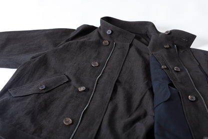 山内 / 26122-doro / 泥染ウールリネンヘリンボーン・セミダブルジップジャケット -doro サイズ4