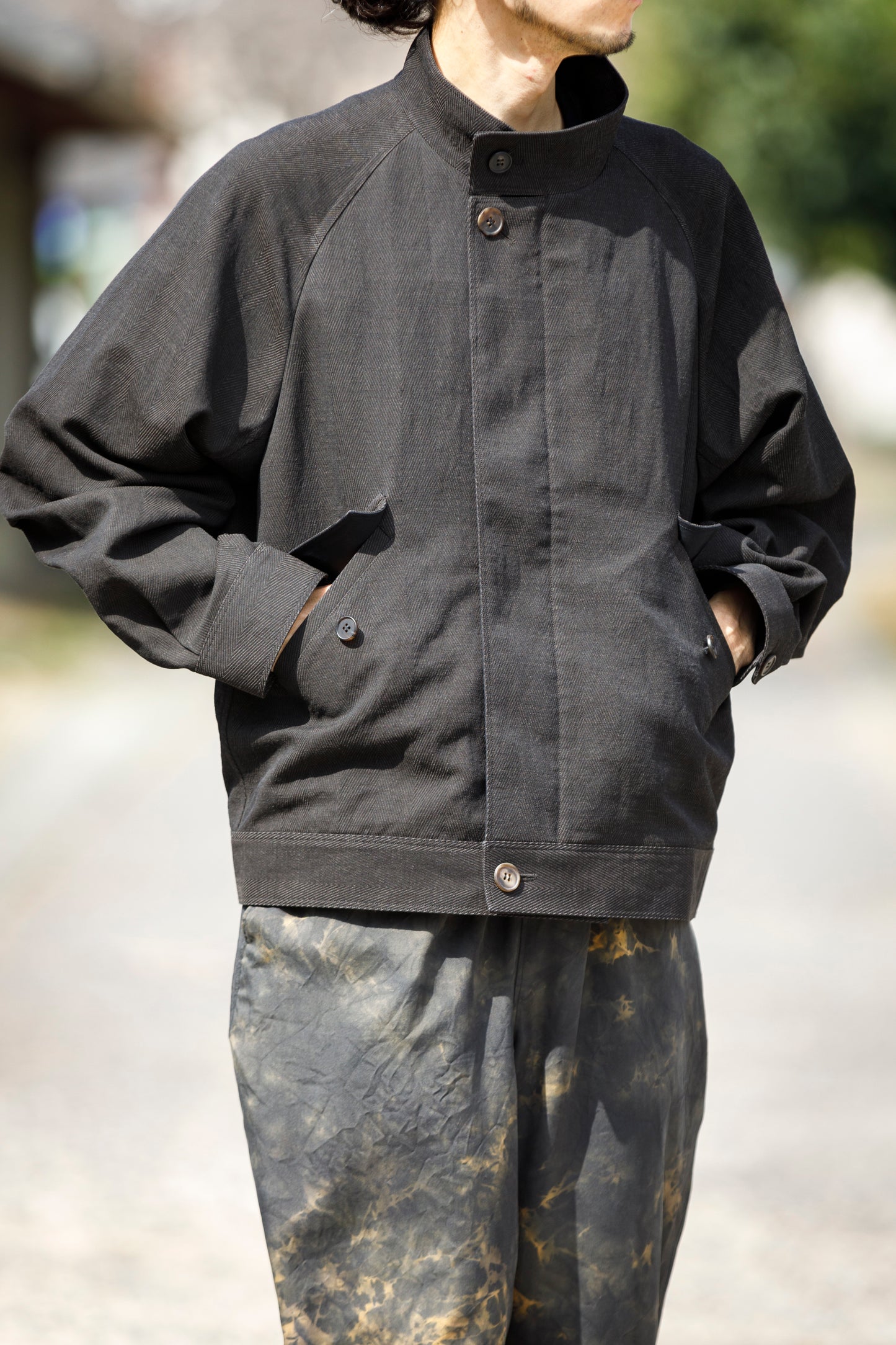 山内 / 26122-doro / 泥染ウールリネンヘリンボーン・セミダブルジップジャケット -doro サイズ4