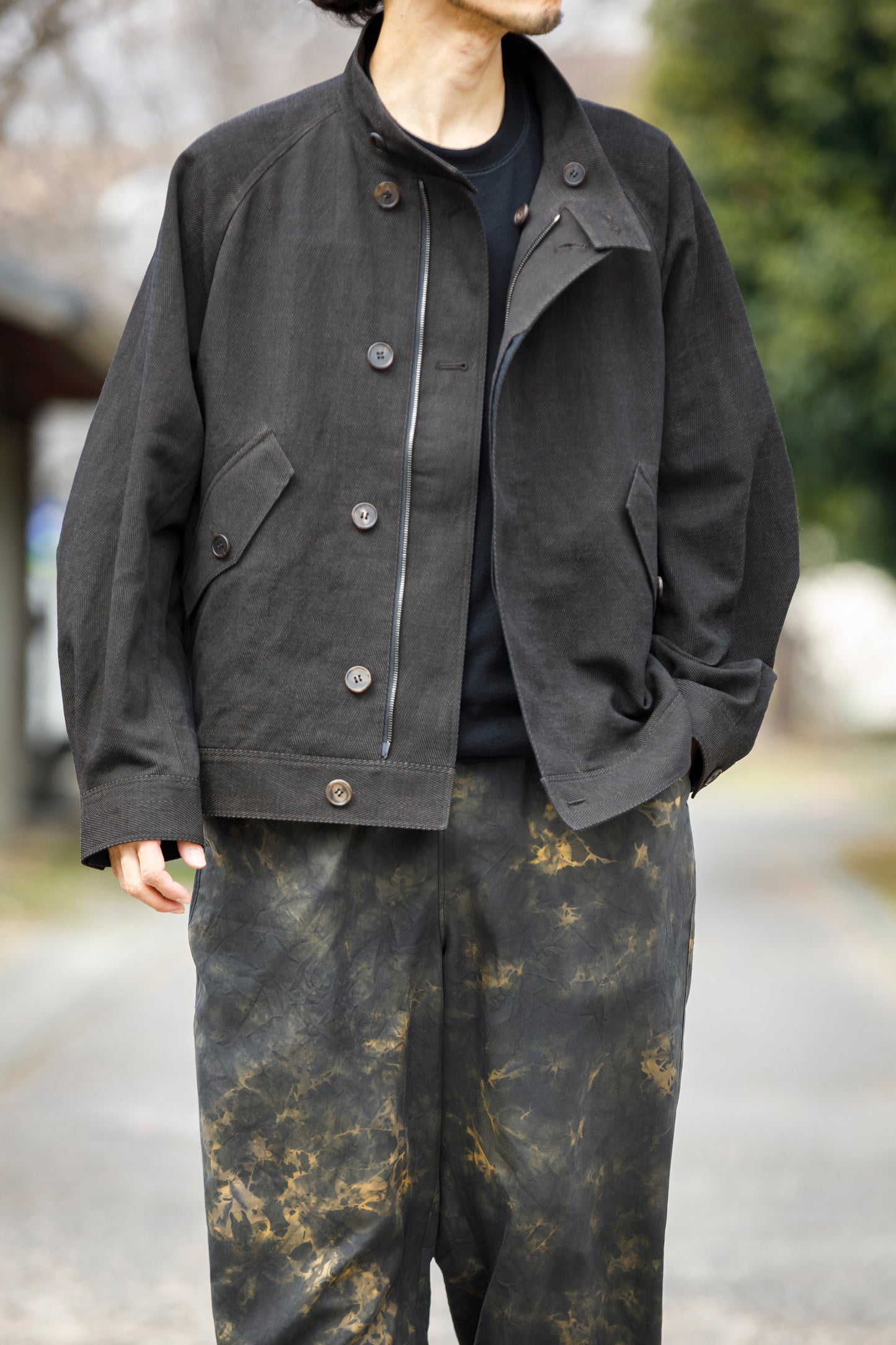 山内 / 26122-doro / 泥染ウールリネンヘリンボーン・セミダブルジップジャケット -doro サイズ4