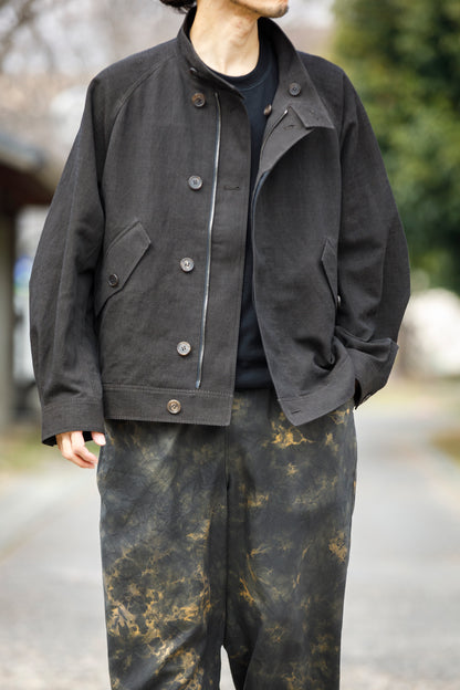 山内 / 26122-doro / 泥染ウールリネンヘリンボーン・セミダブルジップジャケット -doro サイズ4