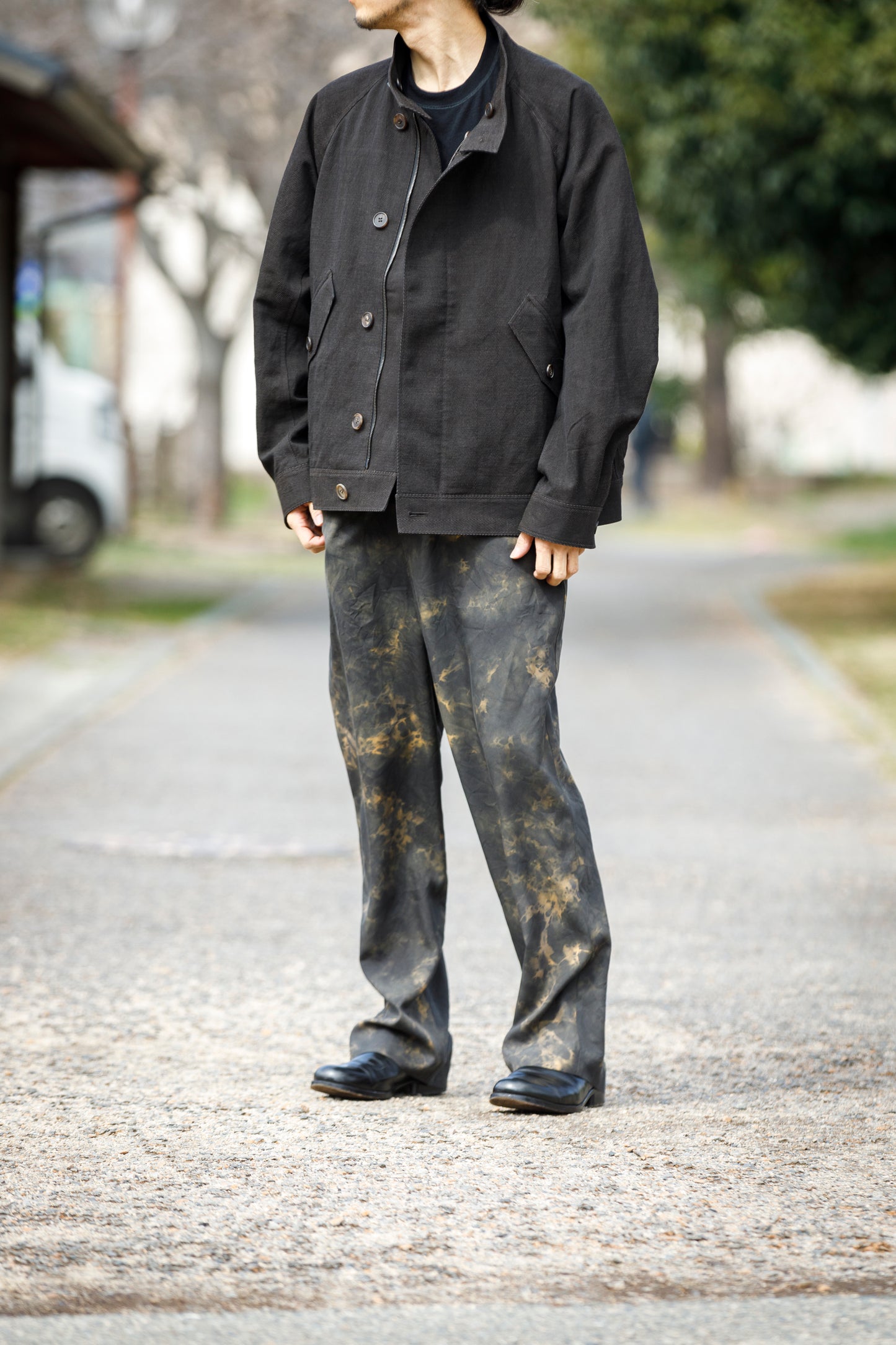 山内 / 26122-doro / 泥染ウールリネンヘリンボーン・セミダブルジップジャケット -doro サイズ4