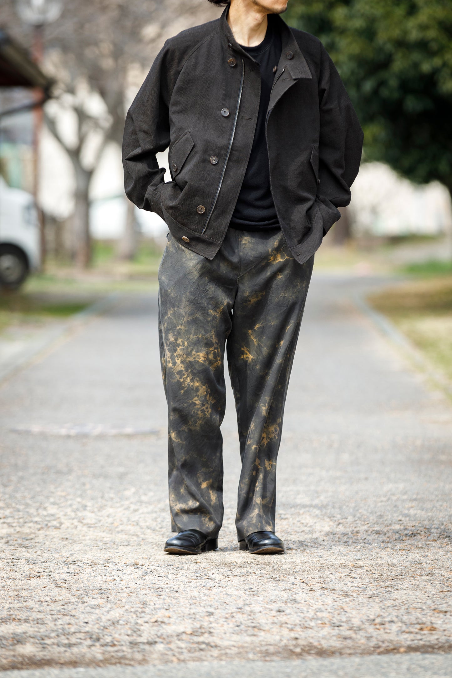 山内 / 26122-doro / 泥染ウールリネンヘリンボーン・セミダブルジップジャケット -doro サイズ4