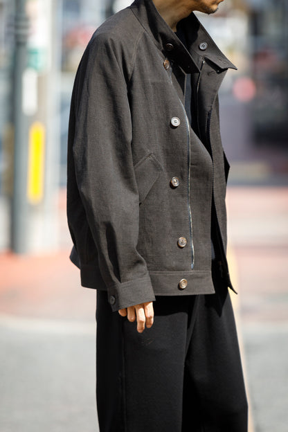 山内 / 26122-doro / 泥染ウールリネンヘリンボーン・セミダブルジップジャケット -doro サイズ4