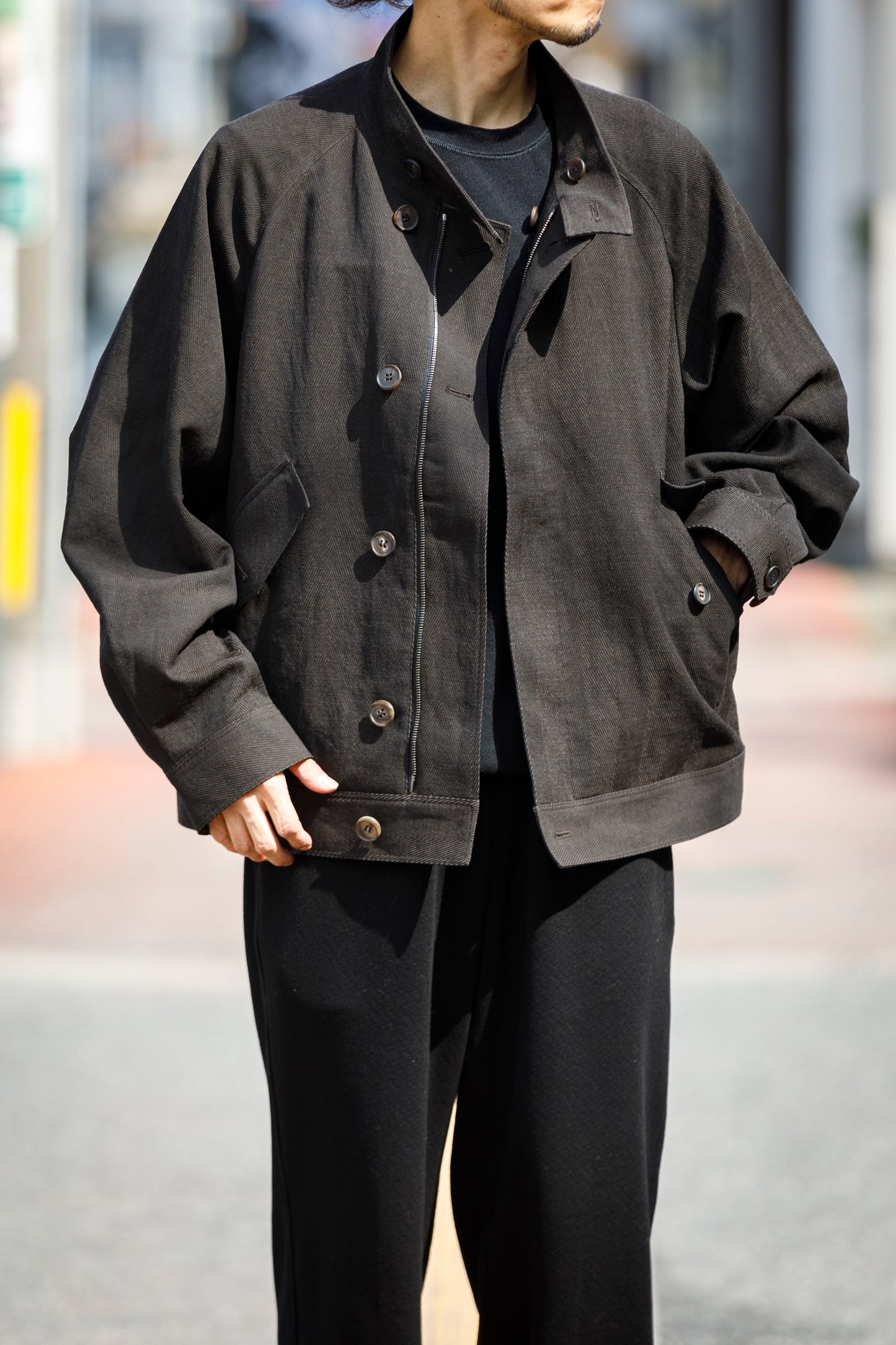 山内 / 26122-doro / 泥染ウールリネンヘリンボーン・セミダブルジップジャケット -doro サイズ4