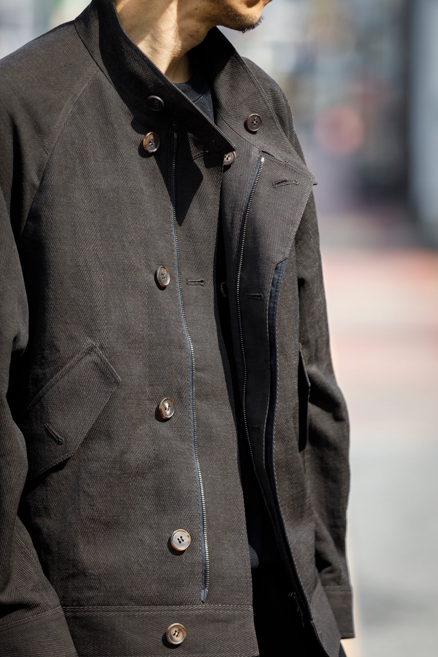 山内 / 26122-doro / 泥染ウールリネンヘリンボーン・セミダブルジップジャケット -doro サイズ4