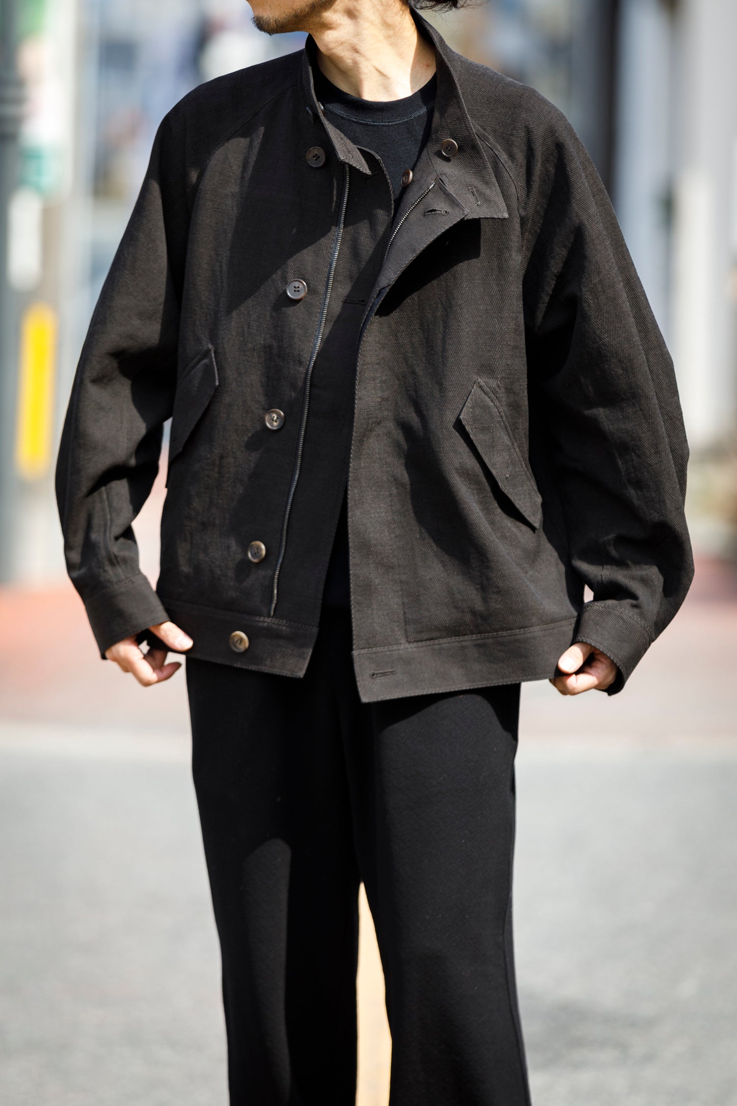 山内 / 26122-doro / 泥染ウールリネンヘリンボーン・セミダブルジップジャケット -doro サイズ4