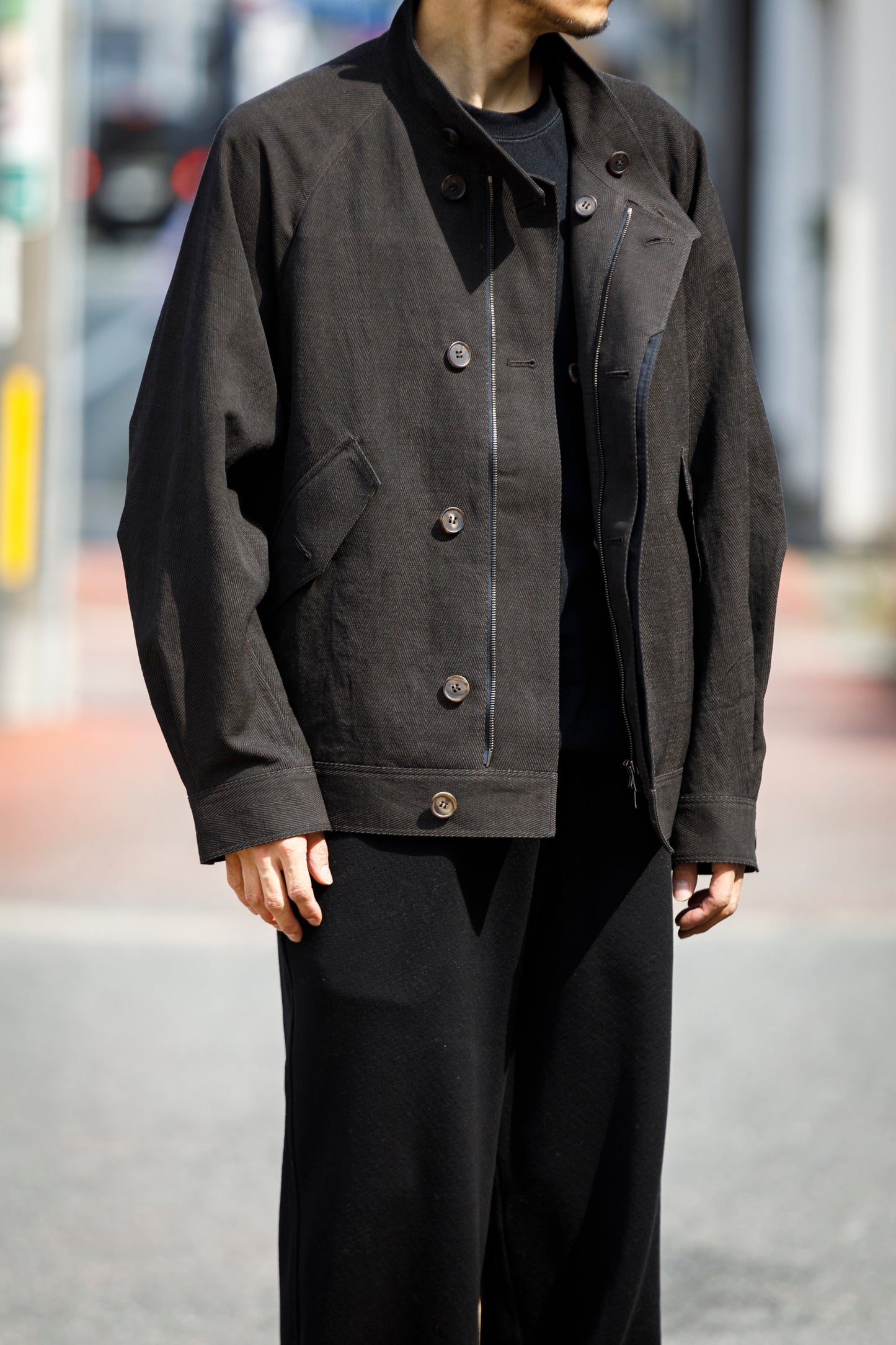 山内 / 26122-doro / 泥染ウールリネンヘリンボーン・セミダブルジップジャケット -doro サイズ4