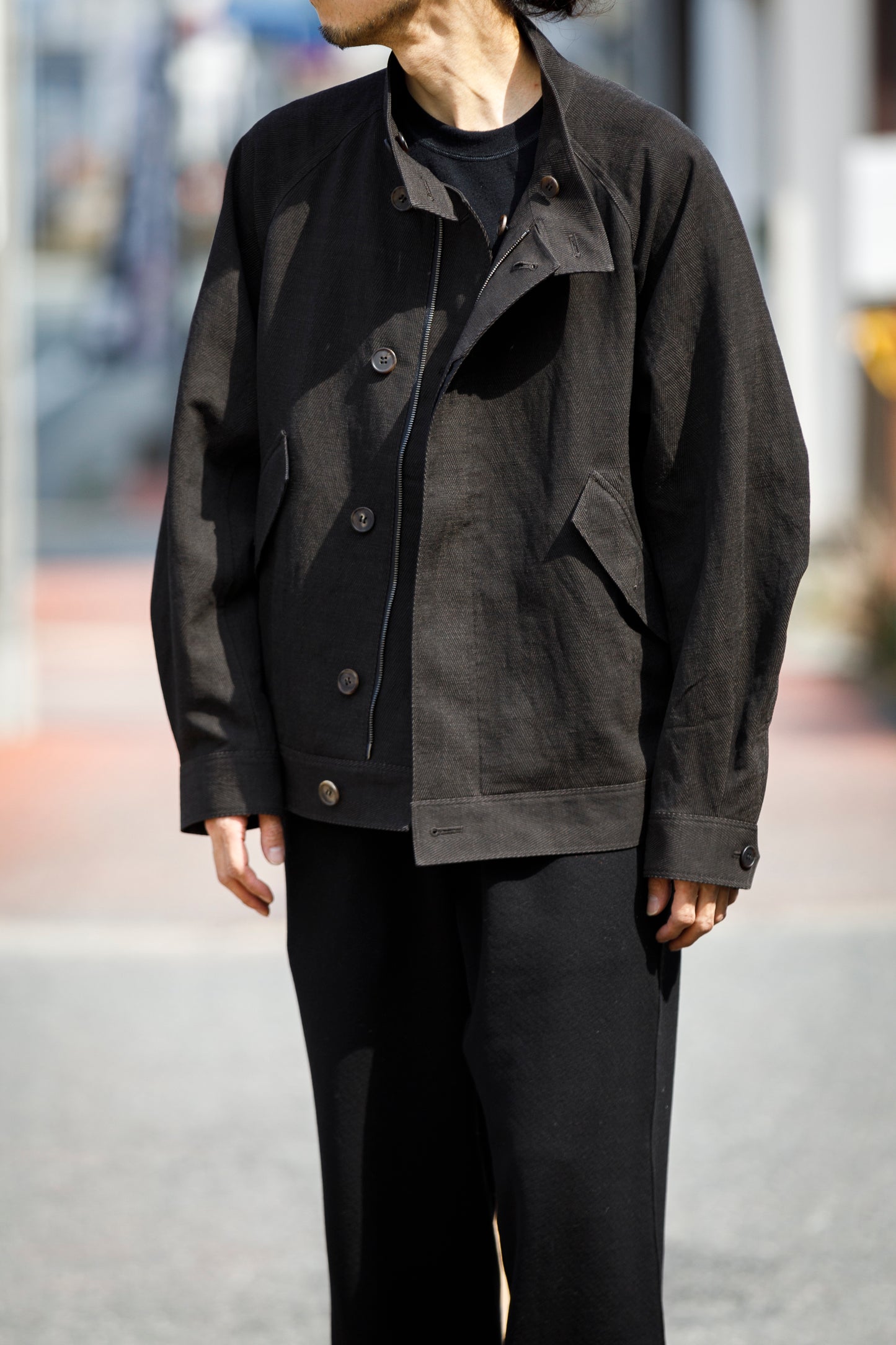 山内 / 26122-doro / 泥染ウールリネンヘリンボーン・セミダブルジップジャケット -doro サイズ4