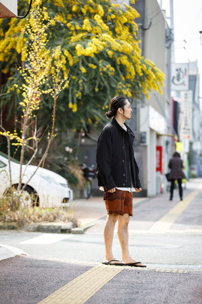 山内 / 26122-doro / 泥染ウールリネンヘリンボーン・セミダブルジップジャケット -doro サイズ4