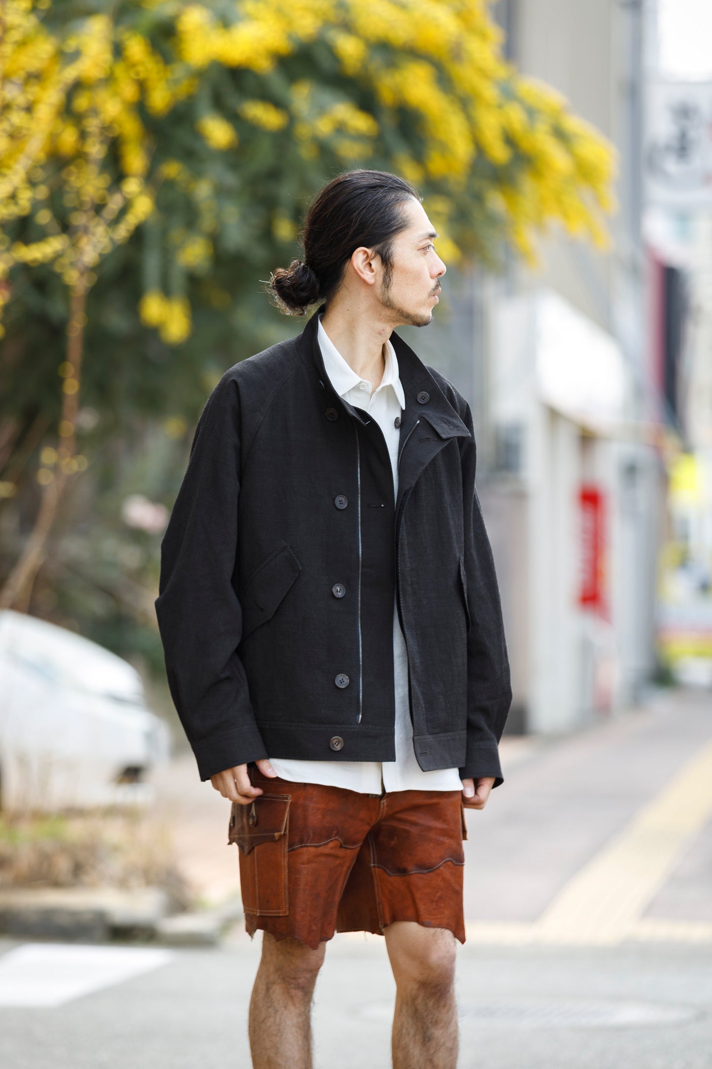 山内 / 26122-doro / 泥染ウールリネンヘリンボーン・セミダブルジップジャケット -doro サイズ4