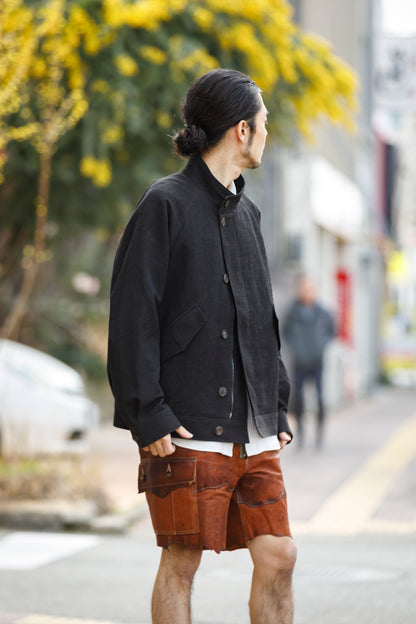 山内 / 26122-doro / 泥染ウールリネンヘリンボーン・セミダブルジップジャケット -doro サイズ4