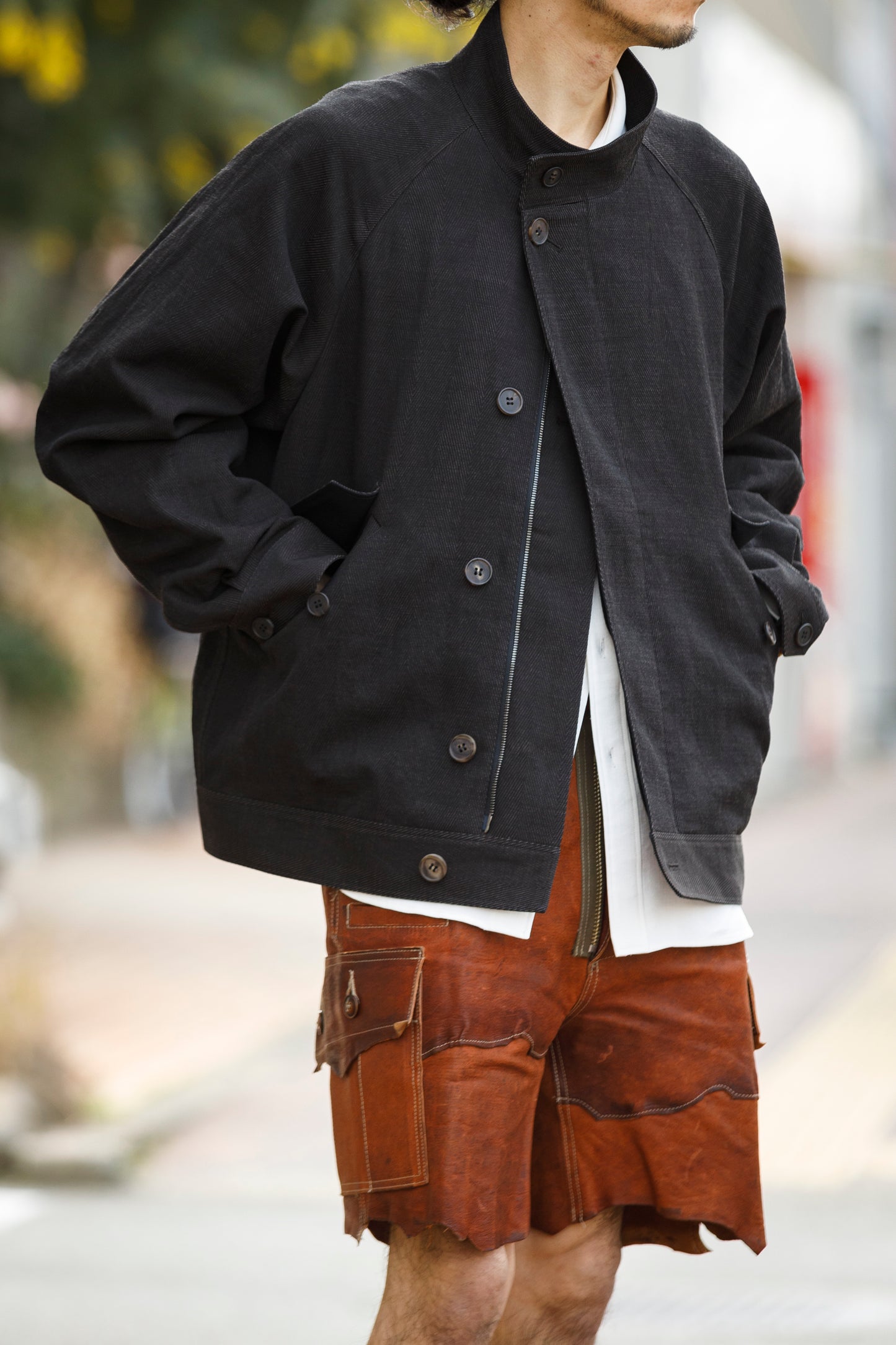 山内 / 26122-doro / 泥染ウールリネンヘリンボーン・セミダブルジップジャケット -doro サイズ4