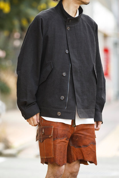 山内 / 26122-doro / 泥染ウールリネンヘリンボーン・セミダブルジップジャケット -doro サイズ4