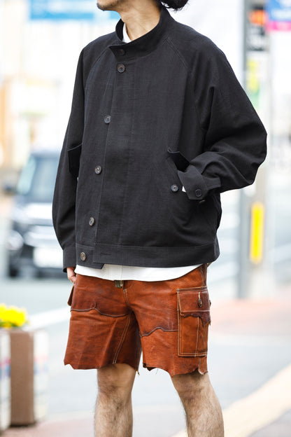 山内 / 26122-doro / 泥染ウールリネンヘリンボーン・セミダブルジップジャケット -doro サイズ4