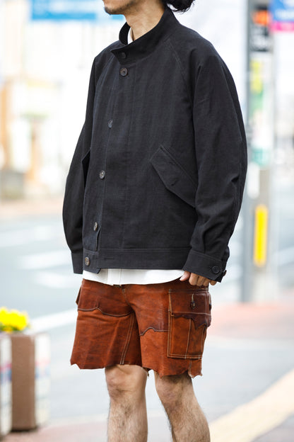 山内 / 26122-doro / 泥染ウールリネンヘリンボーン・セミダブルジップジャケット -doro サイズ4