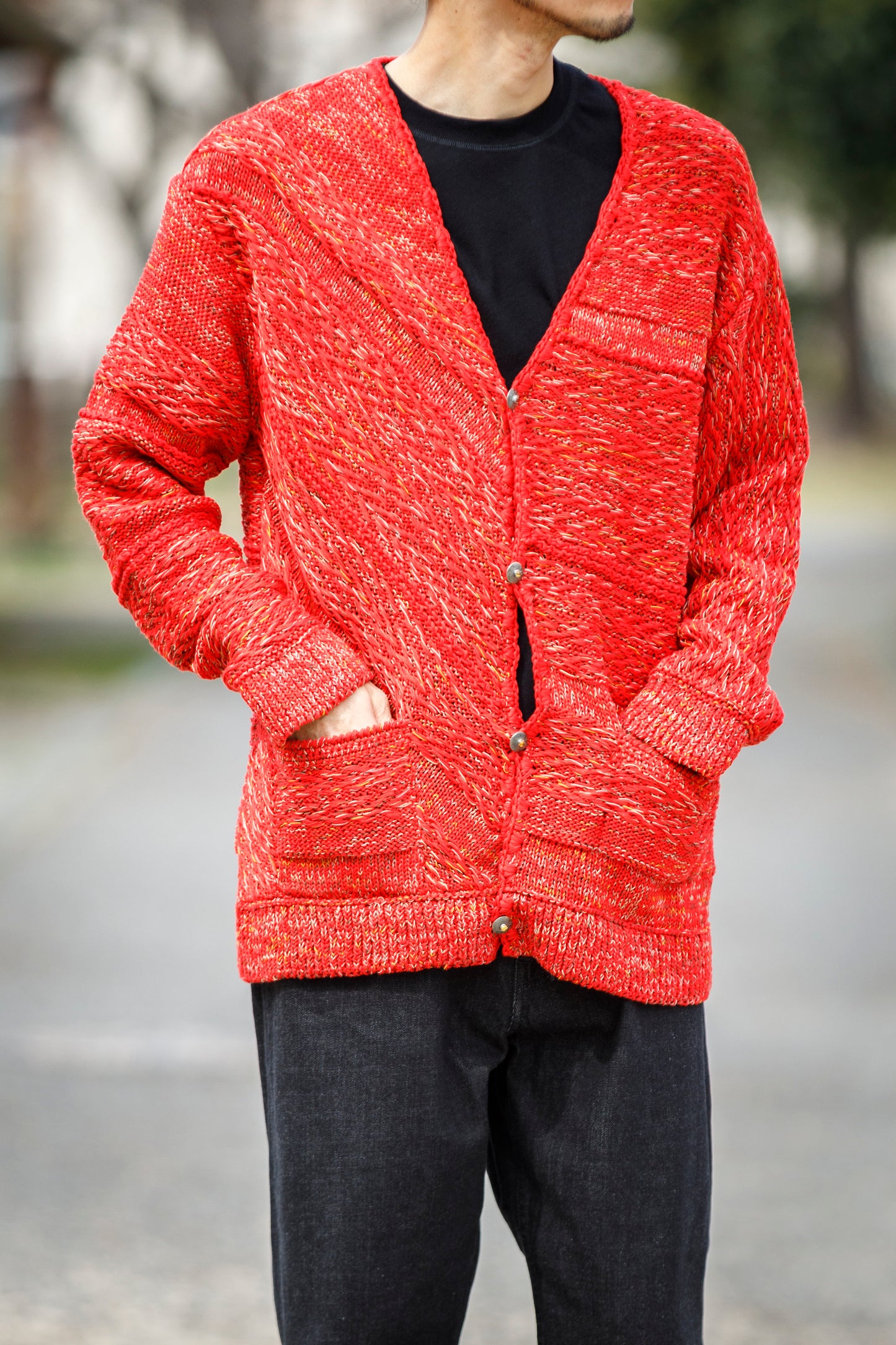 SARTO / 261-22003 MACHINE × HAND KNIT CARDIGAN - V.Red