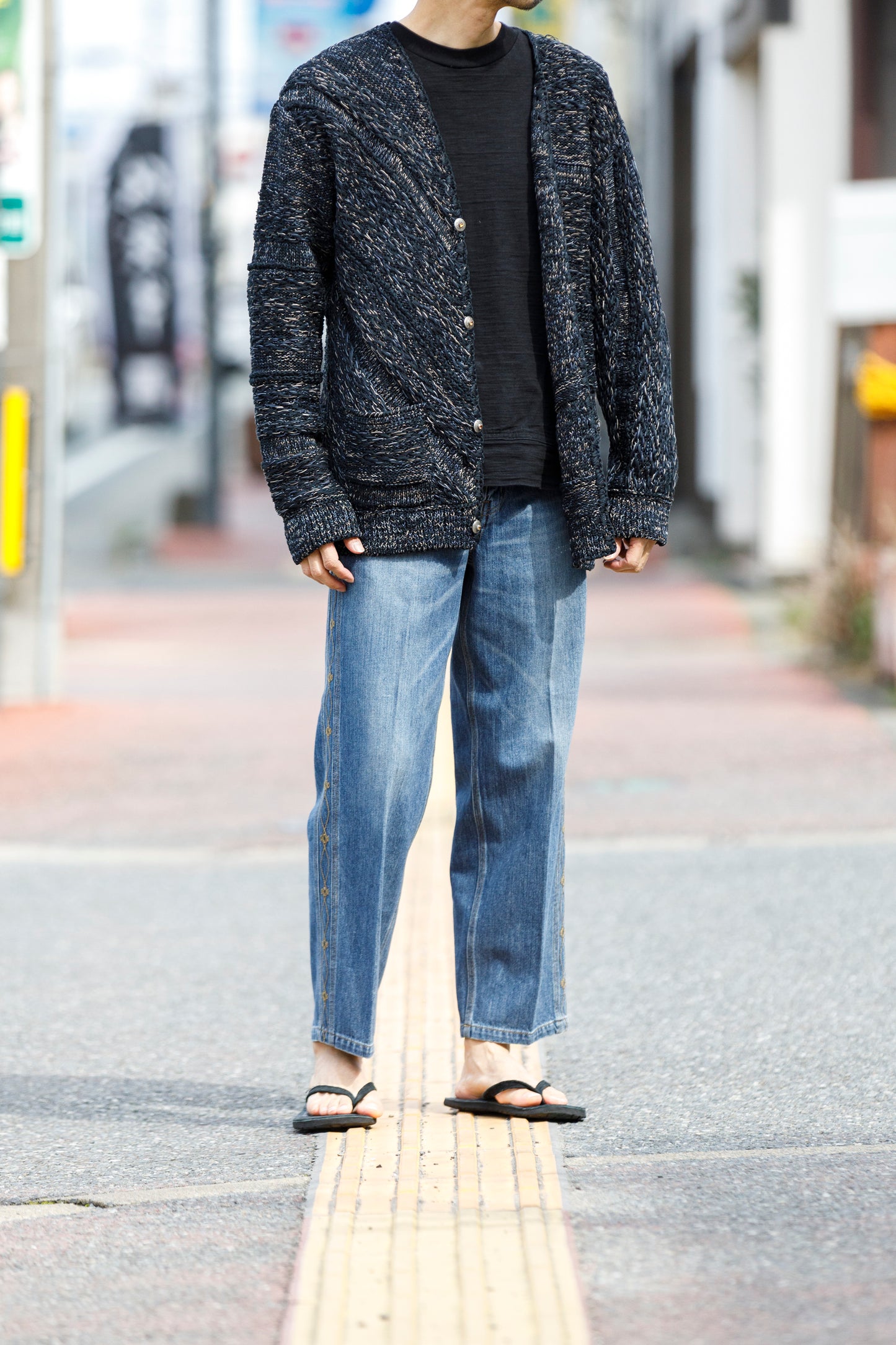 SARTO / 261-22003 MACHINE × HAND KNIT CARDIGAN - Black