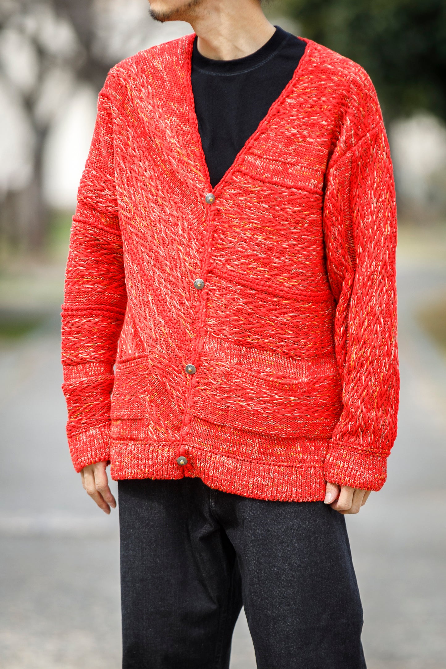 SARTO / 261-22003 MACHINE × HAND KNIT CARDIGAN - V.Red