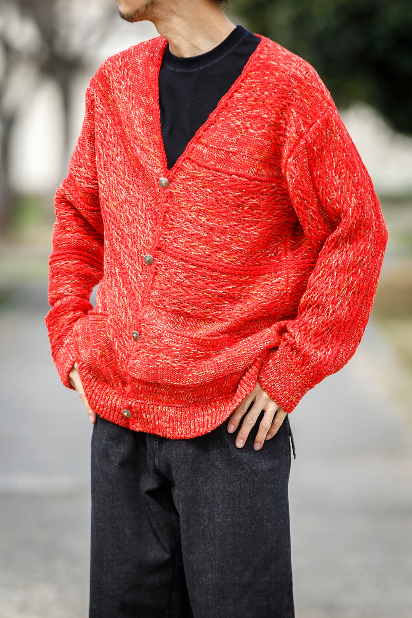 SARTO / 261-22003 MACHINE × HAND KNIT CARDIGAN - V.Red