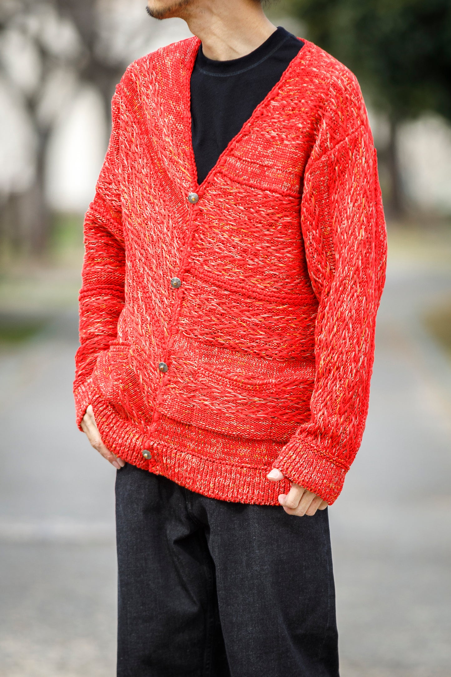 SARTO / 261-22003 MACHINE × HAND KNIT CARDIGAN - V.Red