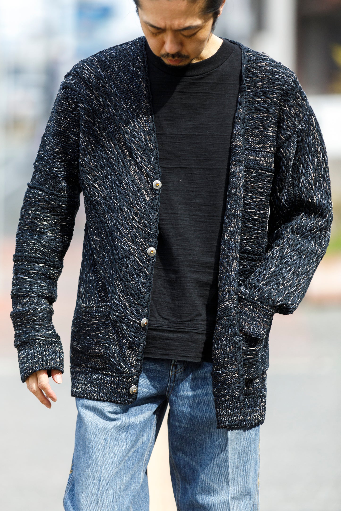SARTO / 261-22003 MACHINE × HAND KNIT CARDIGAN - Black