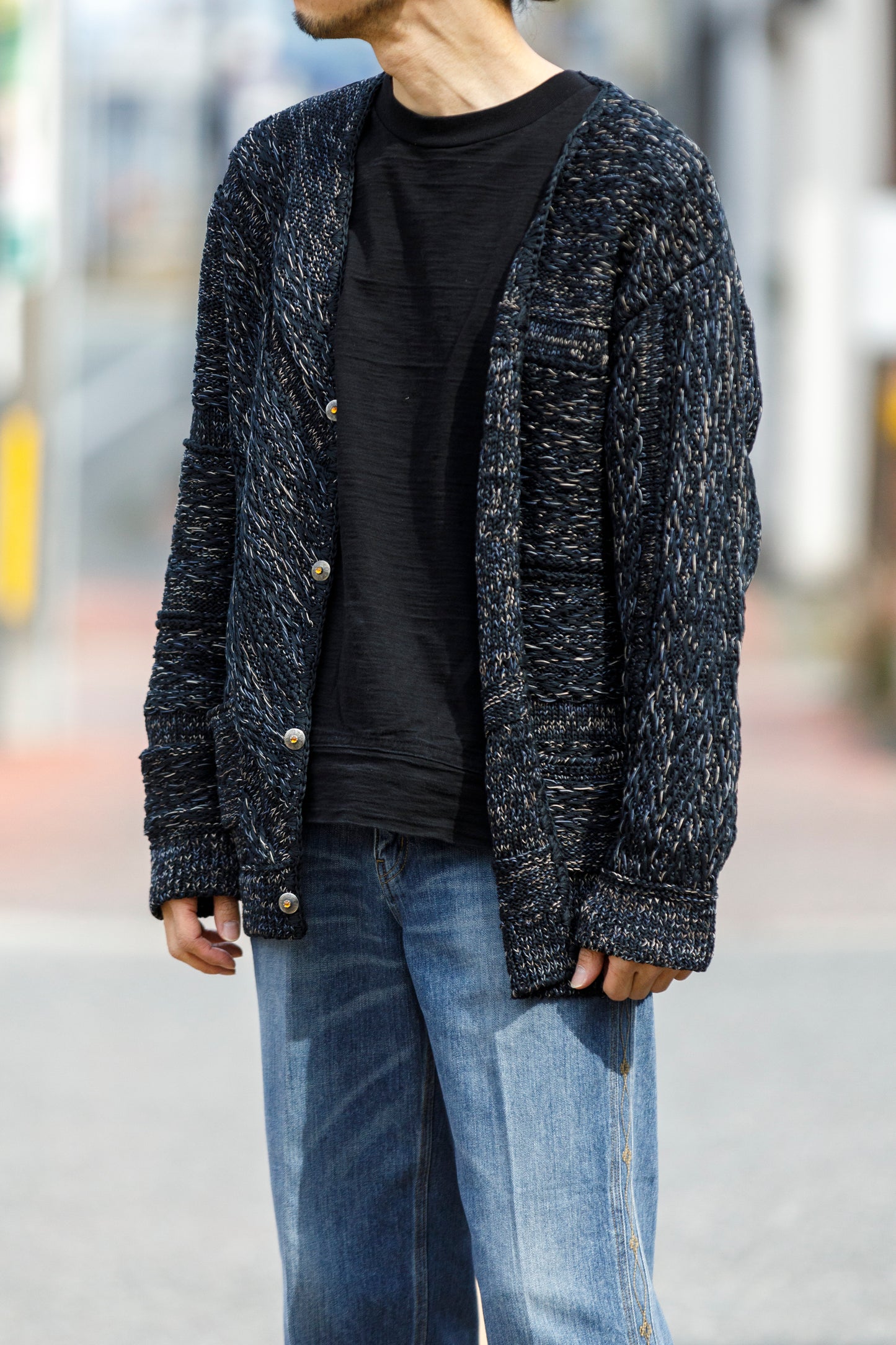 SARTO / 261-22003 MACHINE × HAND KNIT CARDIGAN - Black