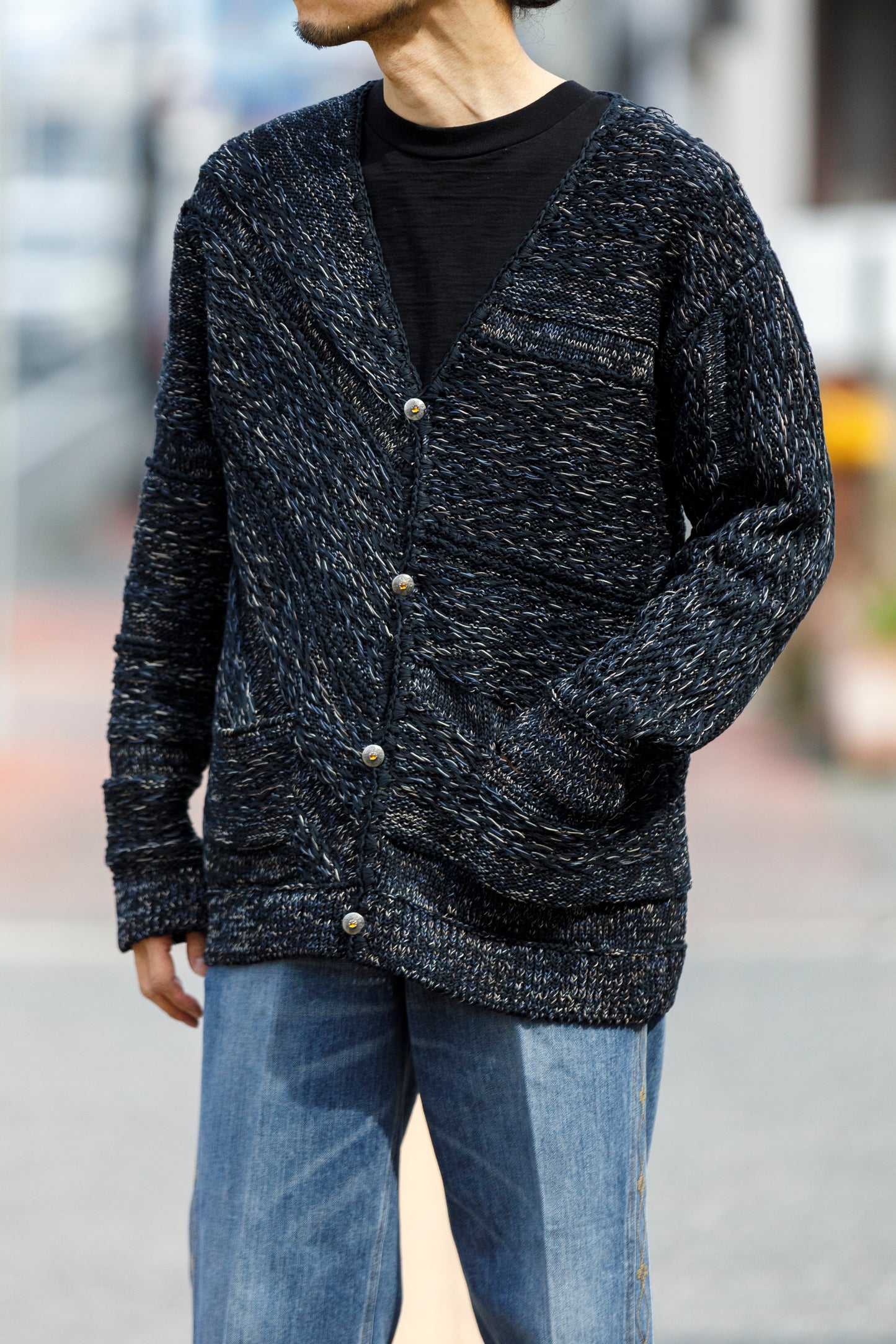 SARTO / 261-22003 MACHINE × HAND KNIT CARDIGAN - Black
