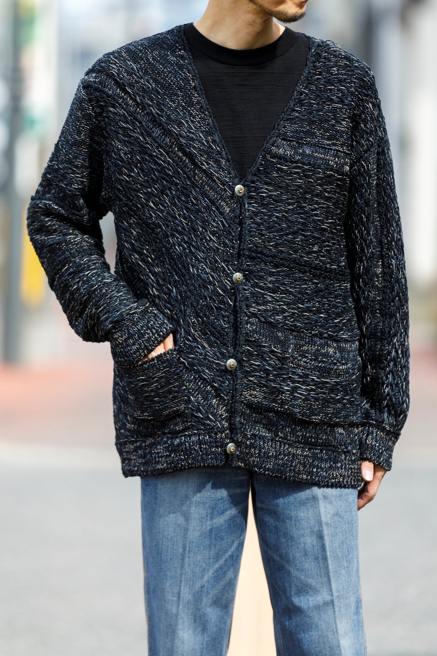 SARTO / 261-22003 MACHINE × HAND KNIT CARDIGAN - Black