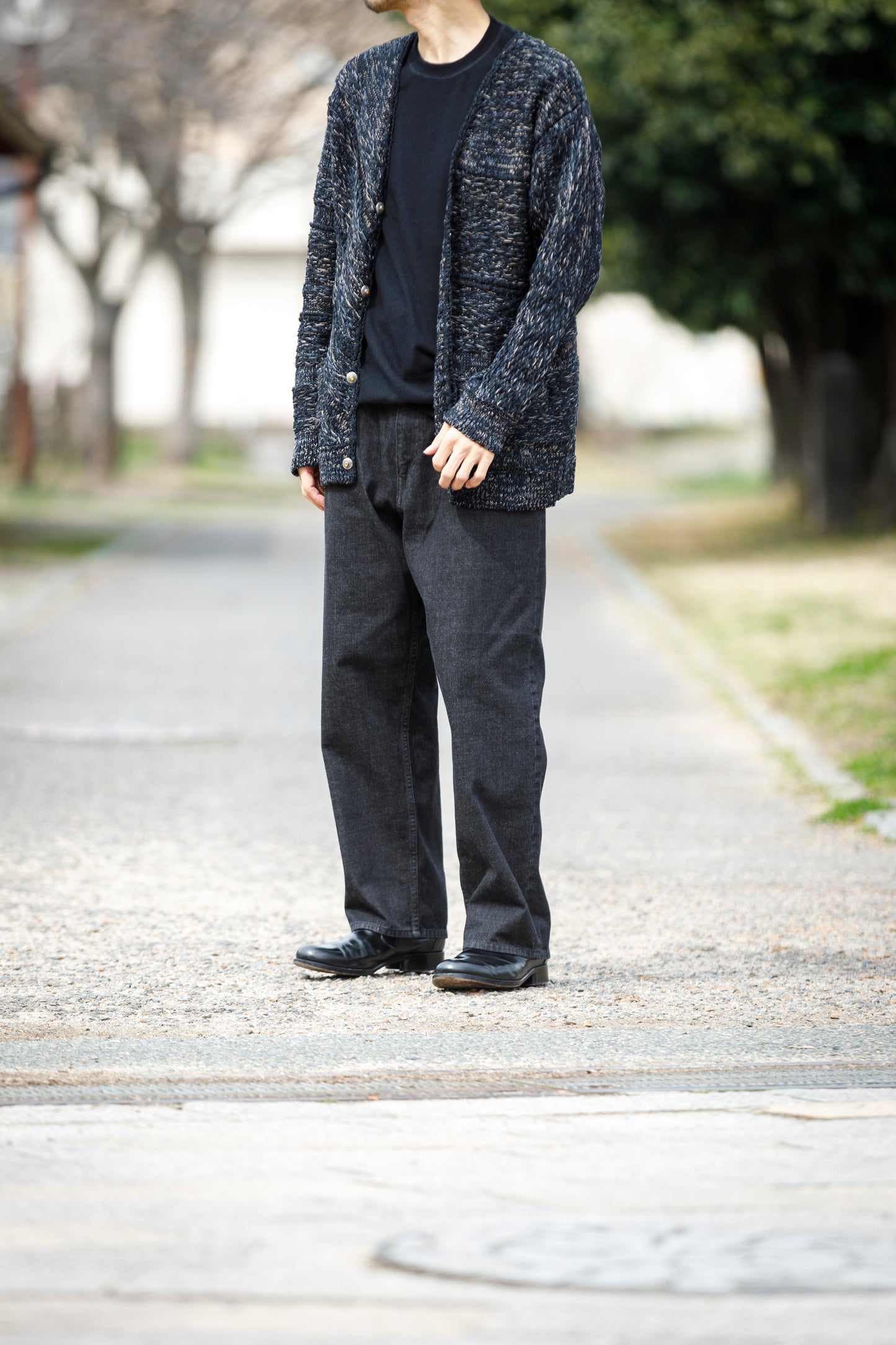 SARTO / 261-22003 MACHINE × HAND KNIT CARDIGAN - Black