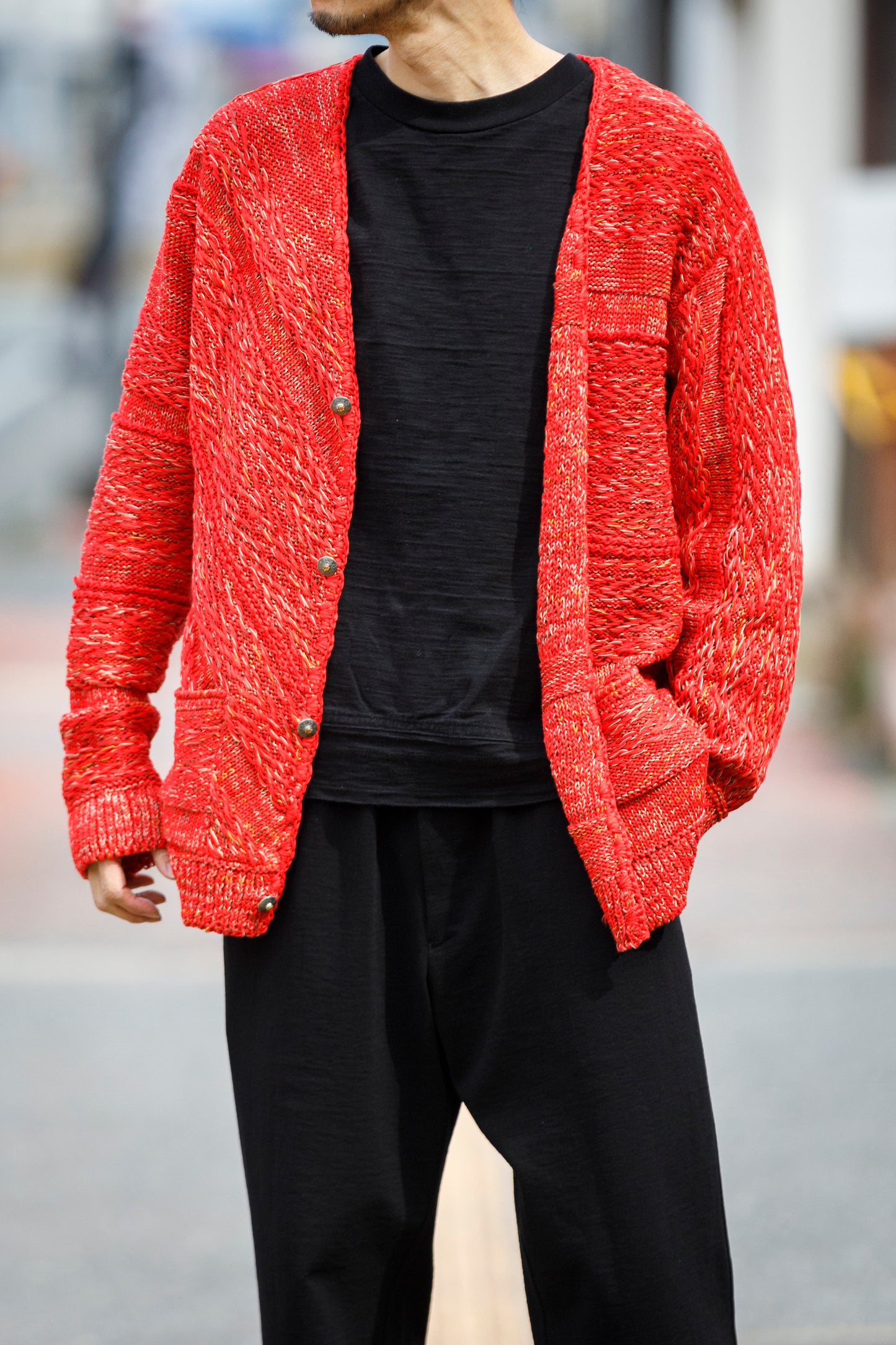 SARTO / 261-22003 MACHINE × HAND KNIT CARDIGAN - V.Red