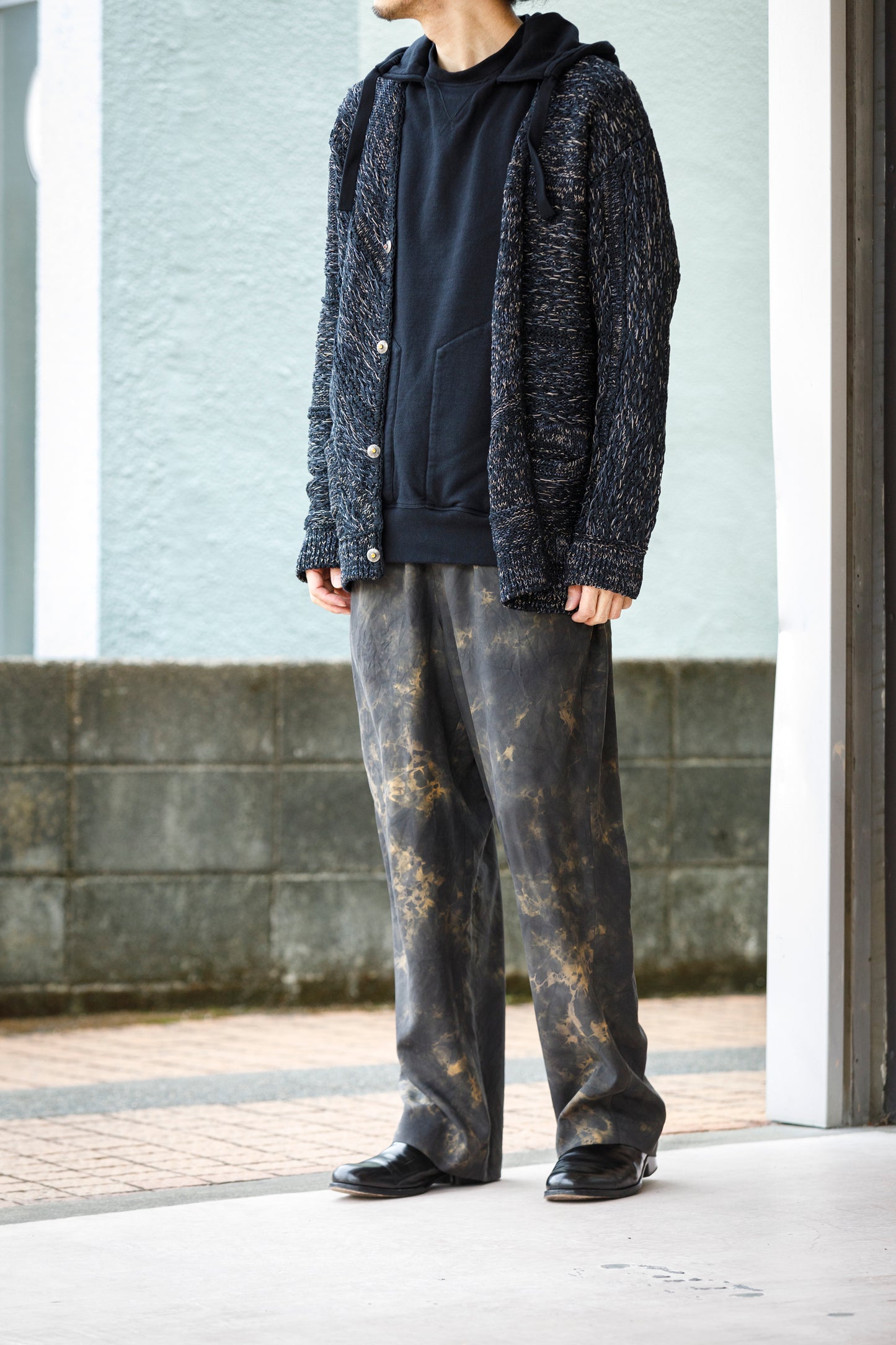 SARTO / 261-22003 MACHINE × HAND KNIT CARDIGAN - Black