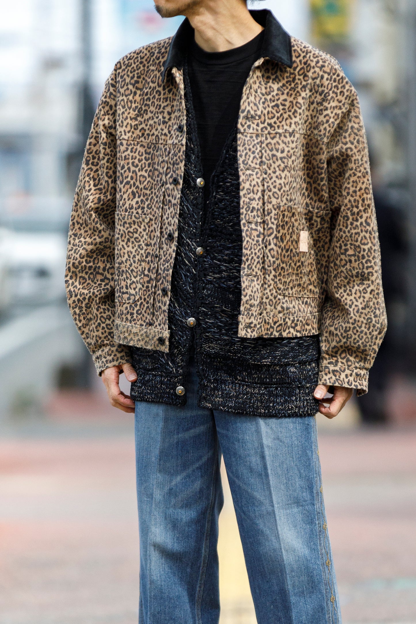 SARTO / 261-22003 MACHINE × HAND KNIT CARDIGAN - Black