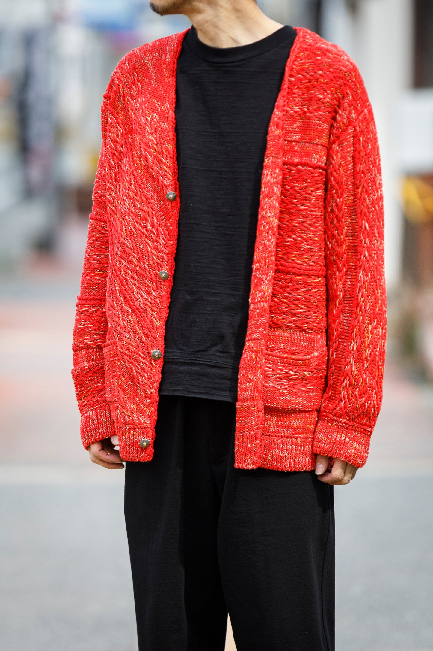 SARTO / 261-22003 MACHINE × HAND KNIT CARDIGAN - V.Red