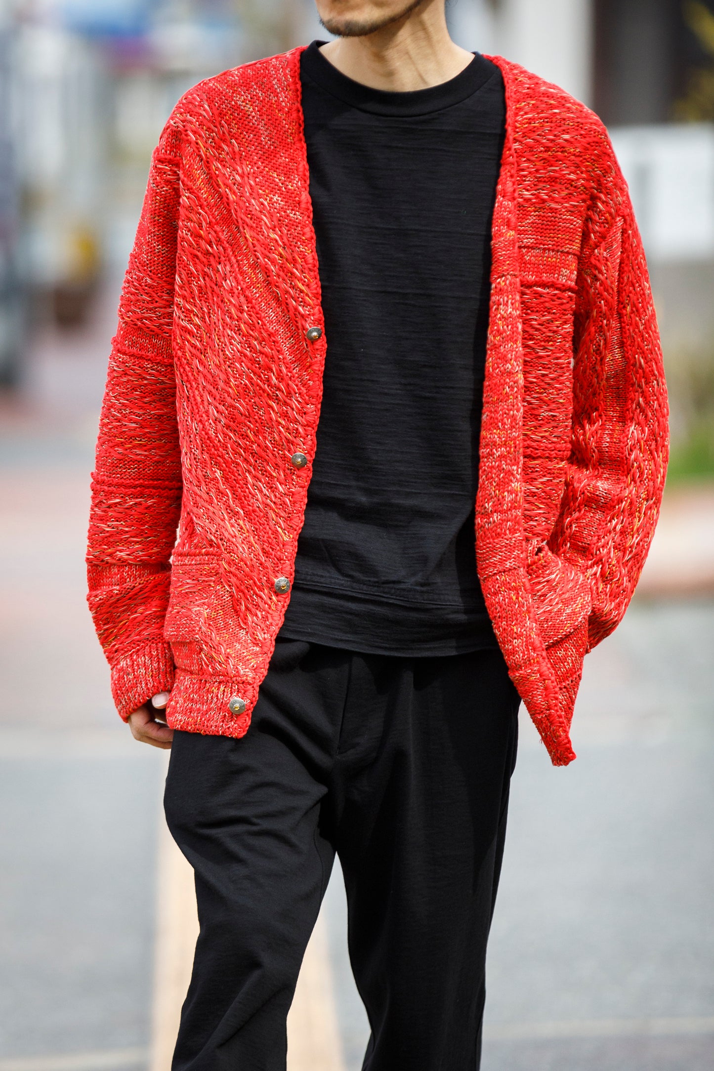 SARTO / 261-22003 MACHINE × HAND KNIT CARDIGAN - V.Red