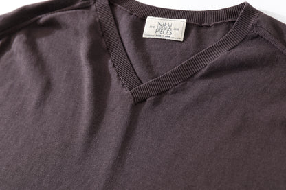Nikki ESSENTIAL PIECE / Hight Twist V-neck Foot Ball Tee - Brown