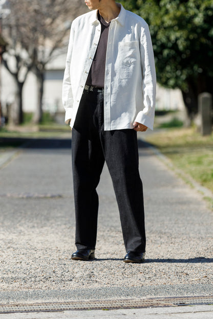 山内 / 26143-sili / ビンテージシルクリネン・ダブルステッチシャツ - off white