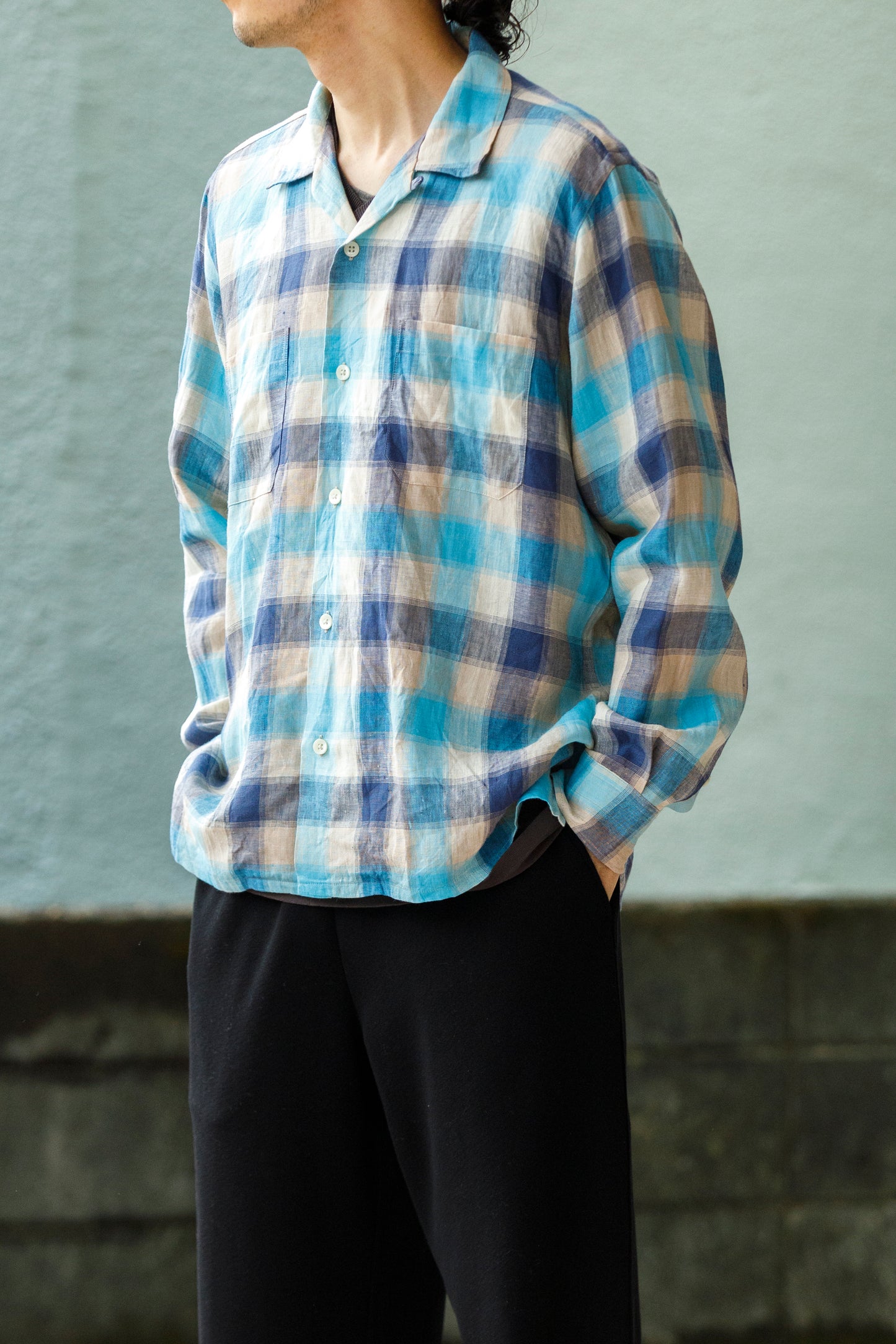 MOJITO / ABSHINTH SHIRT_linen plaid - Blue