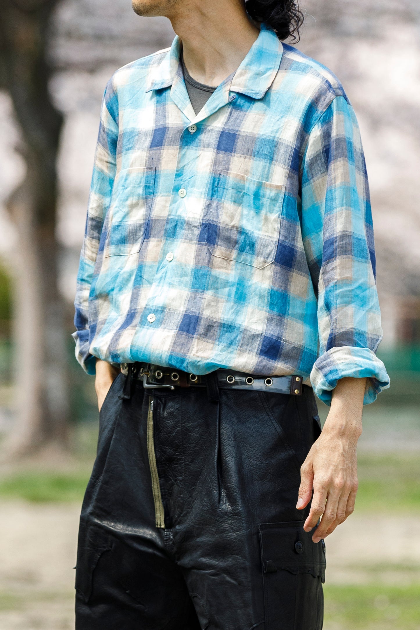 MOJITO / ABSHINTH SHIRT_linen plaid - Blue