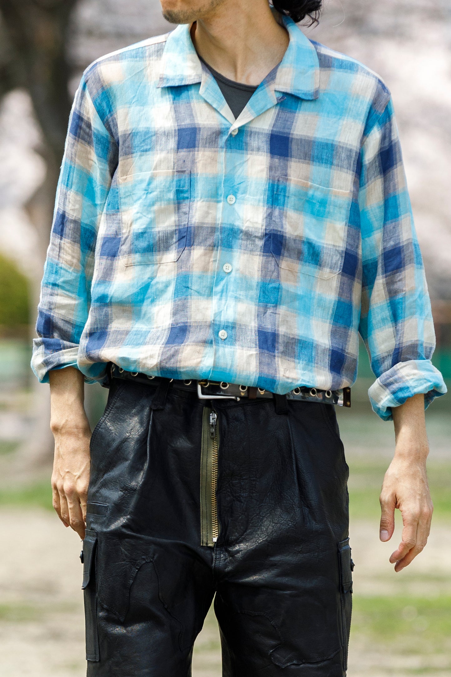 MOJITO / ABSHINTH SHIRT_linen plaid - Blue