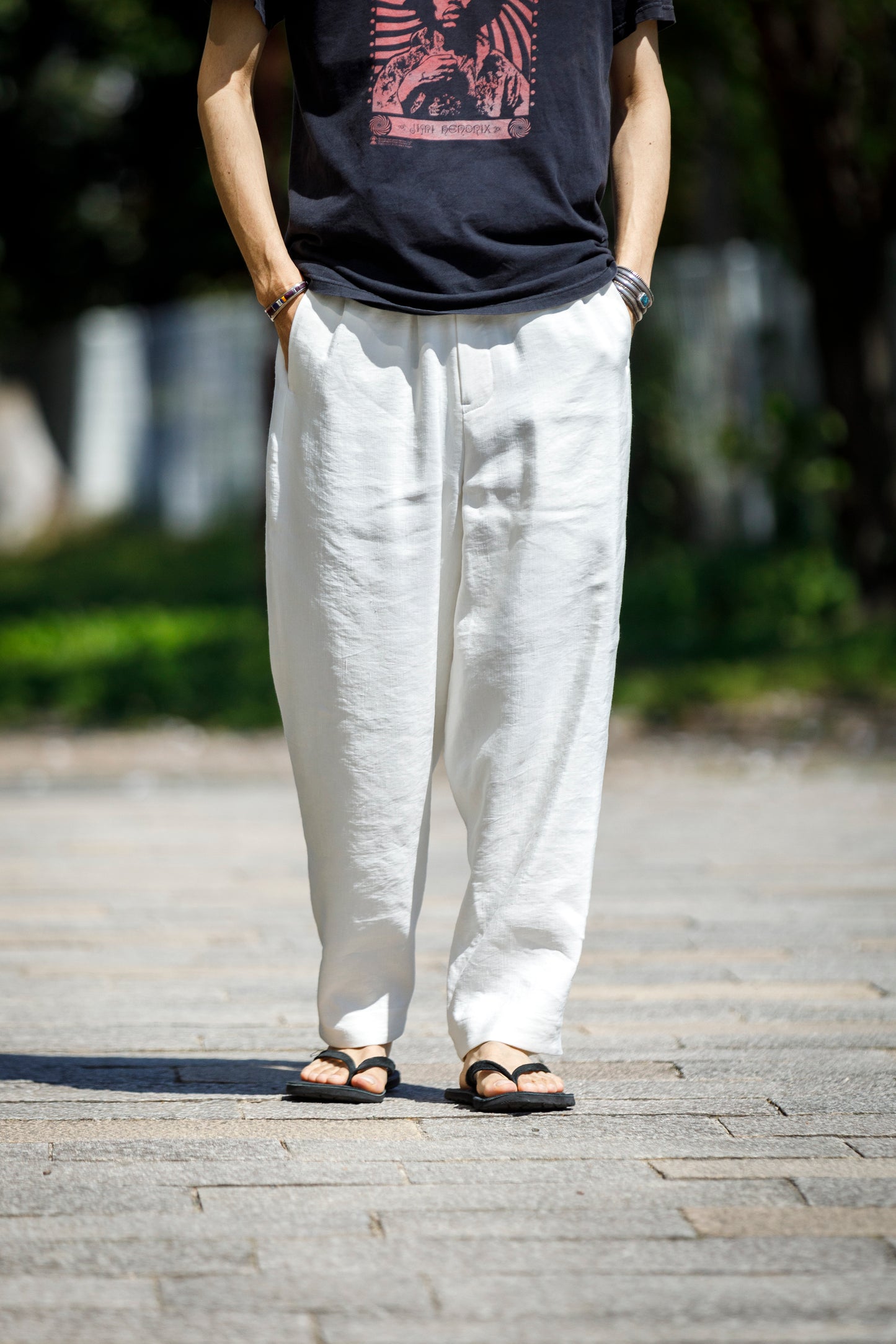 山内 / yc70-261-sili ビンテージシルクリネン・ワンカットイージーパンツ - off white