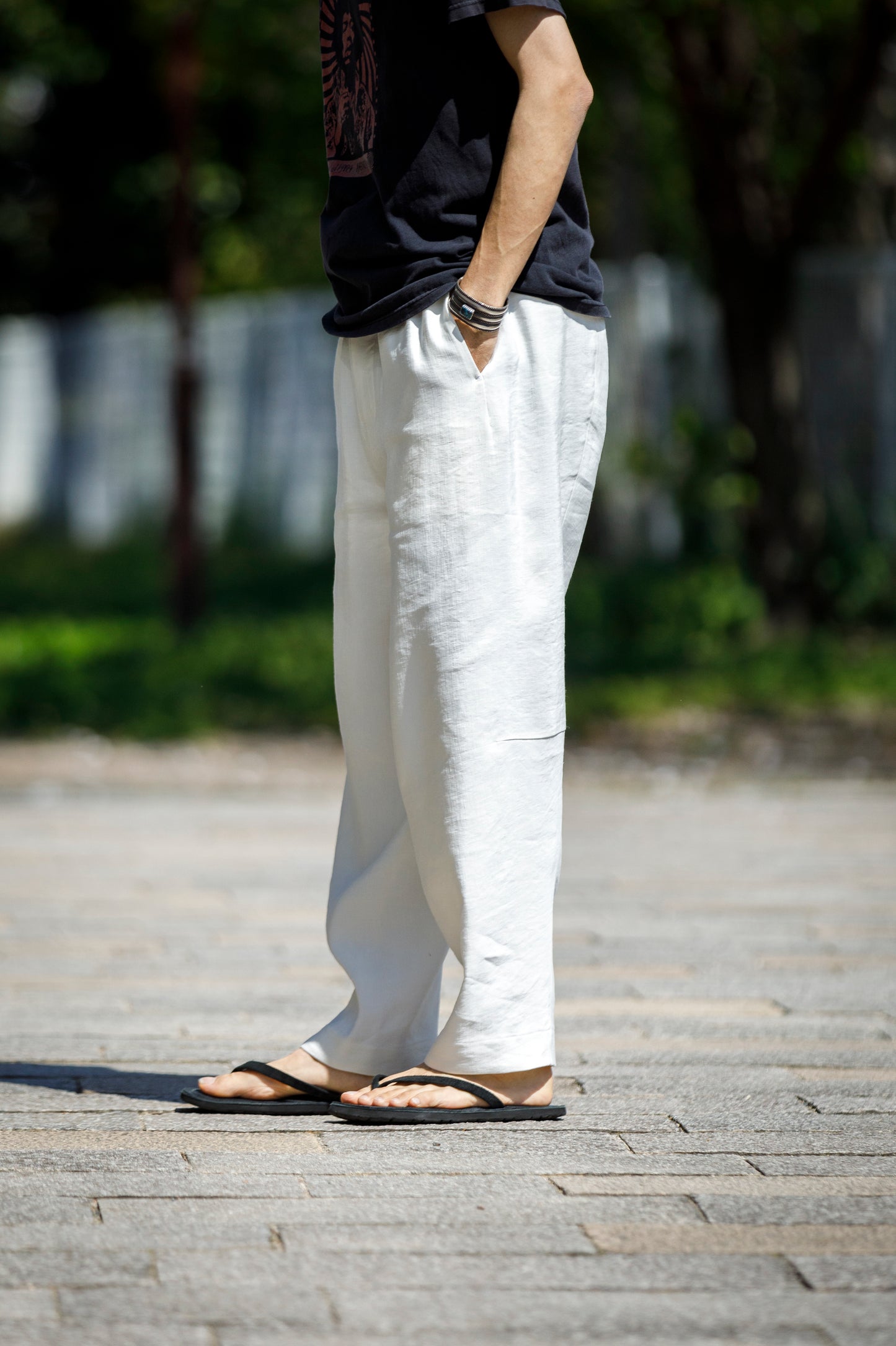 山内 / yc70-261-sili ビンテージシルクリネン・ワンカットイージーパンツ - off white