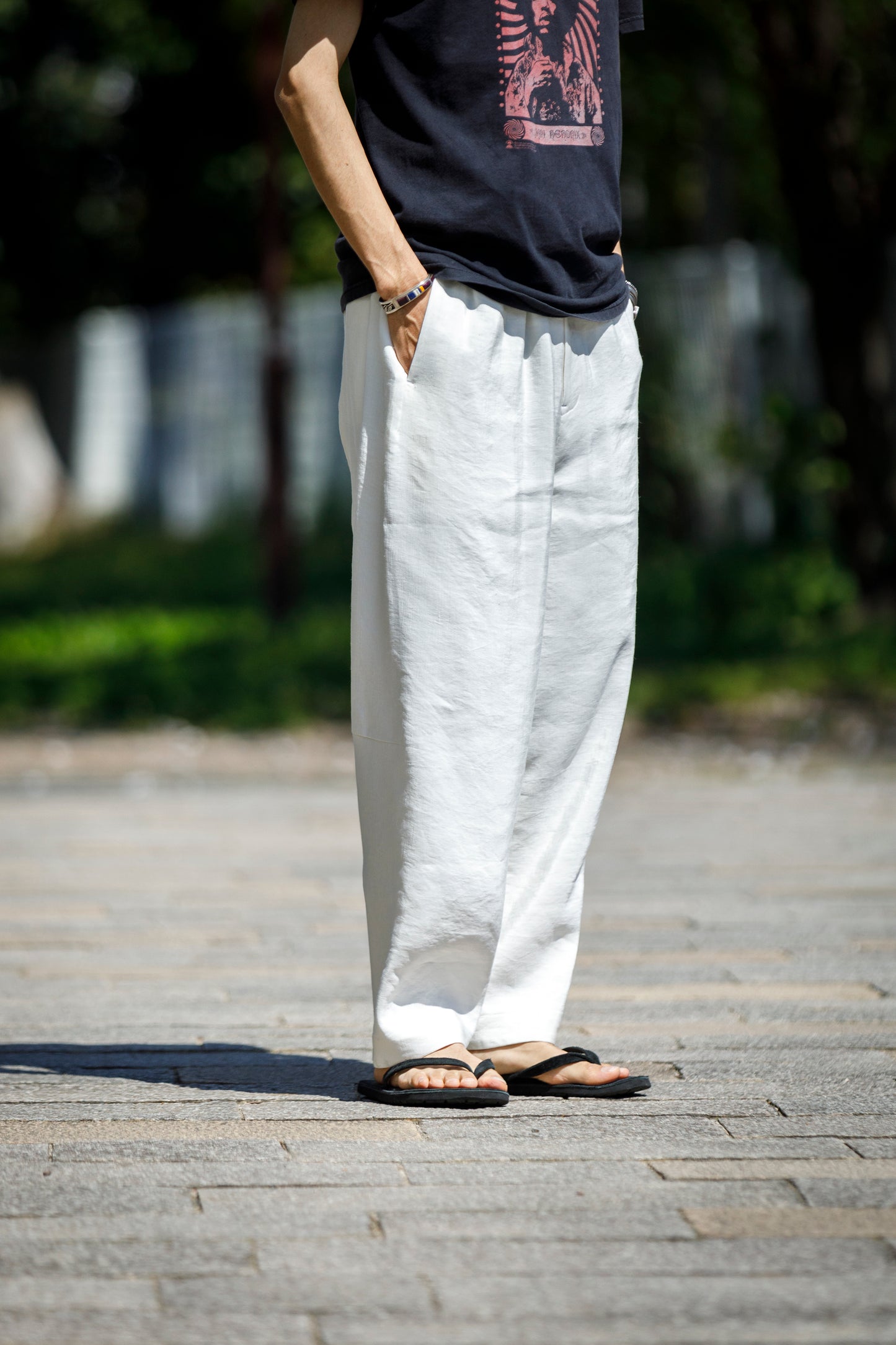 山内 / yc70-261-sili ビンテージシルクリネン・ワンカットイージーパンツ - off white