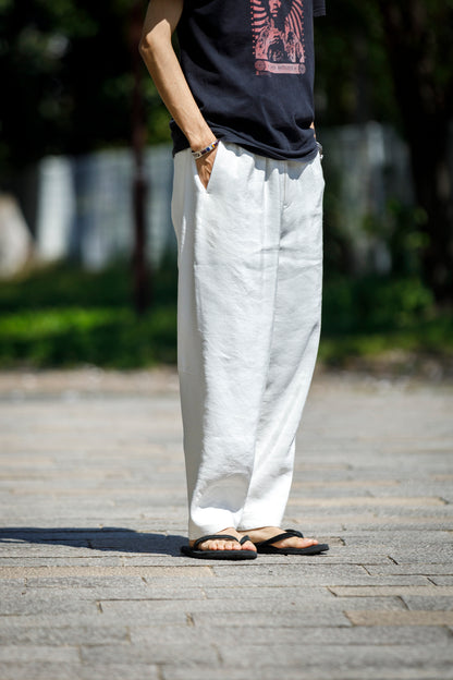 山内 / yc70-261-sili ビンテージシルクリネン・ワンカットイージーパンツ - off white
