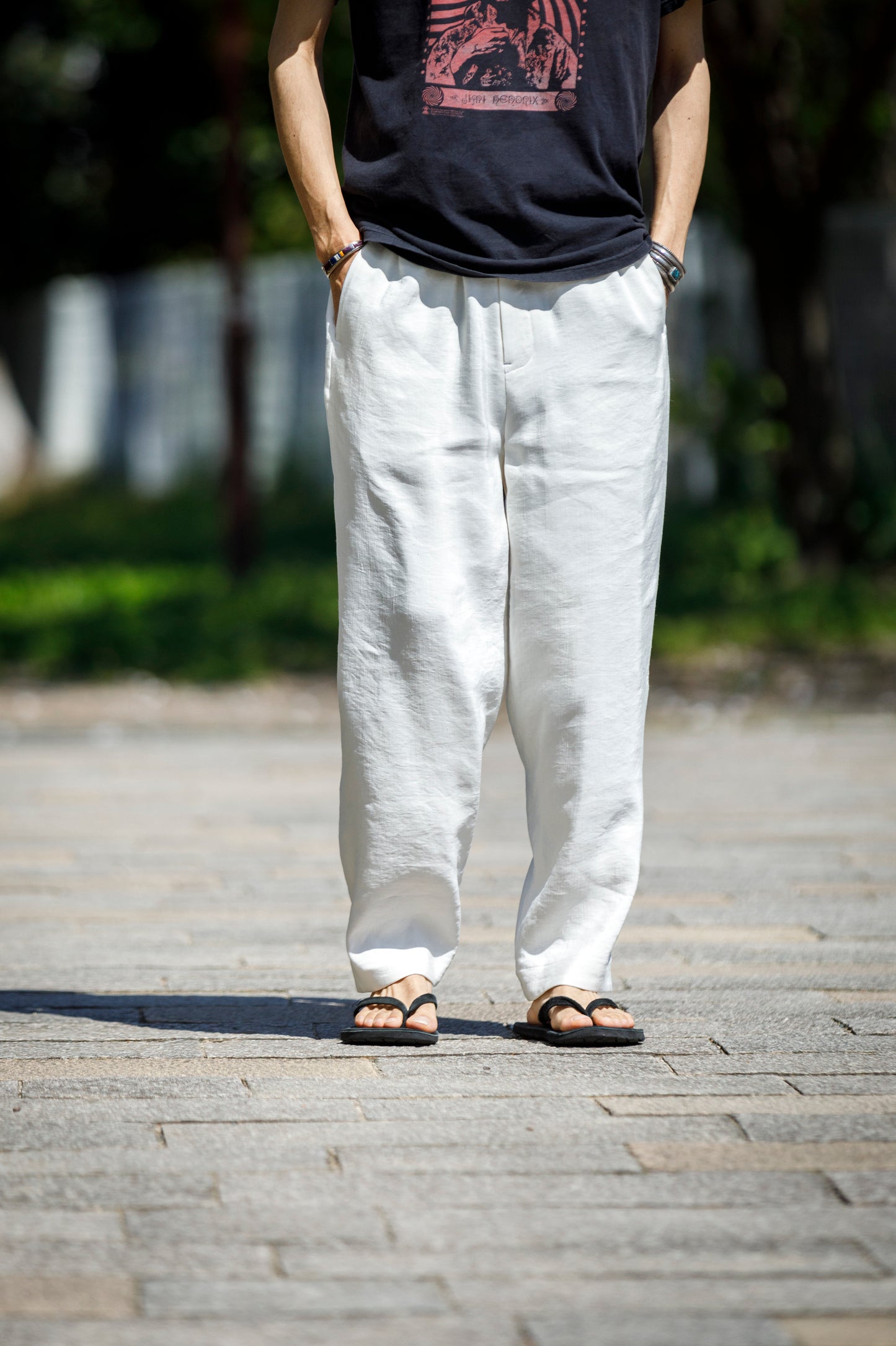 山内 / yc70-261-sili ビンテージシルクリネン・ワンカットイージーパンツ - off white